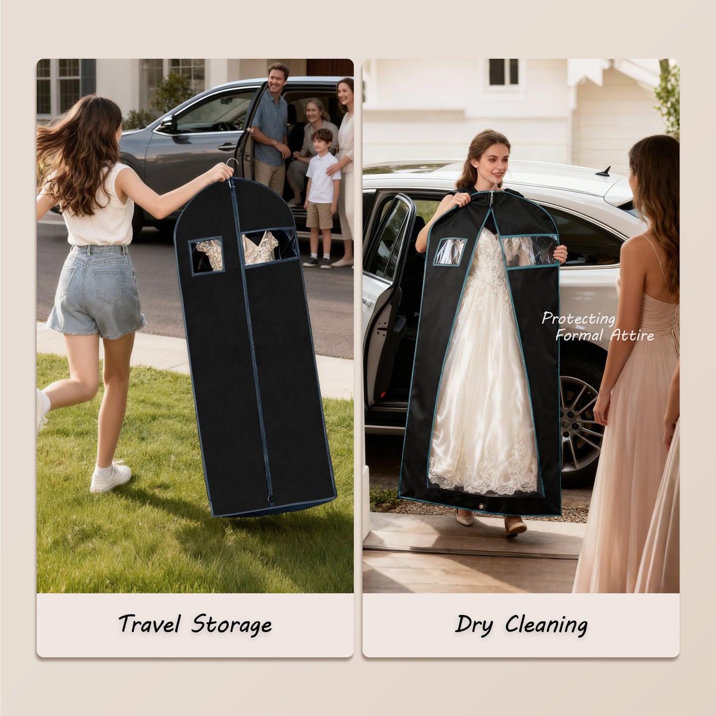 3 Pack 60 Inch Clothes Protector Covers for Wardrobe Organization and Travel - Long Garment Protectors for Dresses, Suits, Coats and Robes