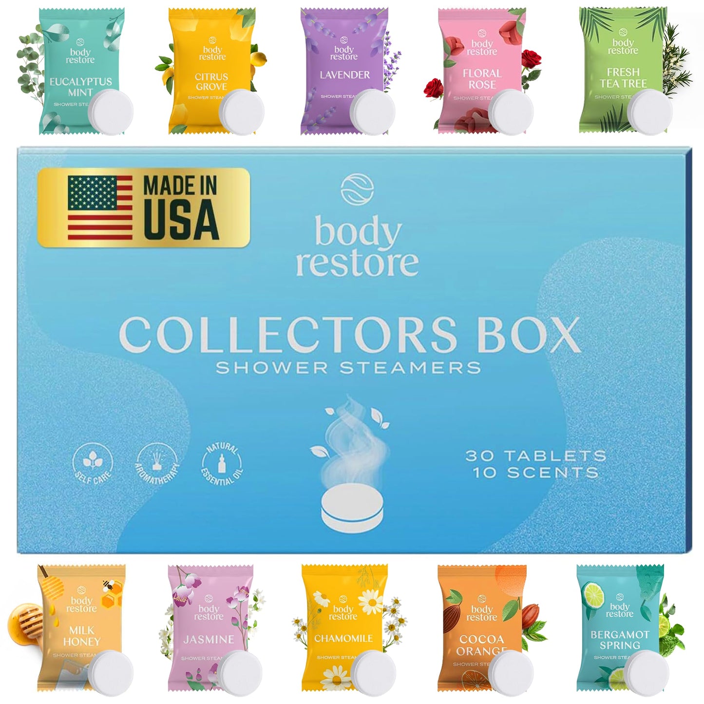Body Restore Shower Steamers Aromatherapy 30 Pack - Relaxation Birthday Gifts for Women and Men, Travel Essentials, Stress Relief and Self Care -