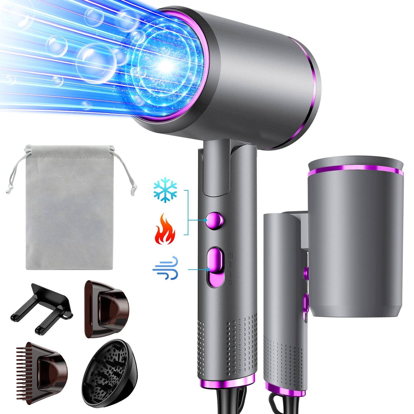 Vbrisi Hair Dryer,2400W Foldable Ionic Blow Dryer, Professional Travel Hair Dryer with Hot/Cold Button, 3 Heats, 3 Speeds, AC Motor Salon Hairdryer