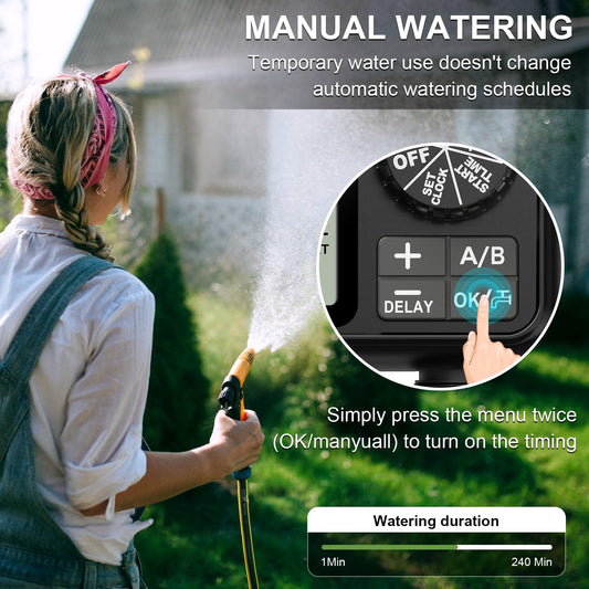 Xtsuen Water Timers for irrigation, Hose Timer with Rain Delay/Automatic & Manual Mode, Sprinkler Timer for Garden IPX5 Waterproof/Large Screen LCD