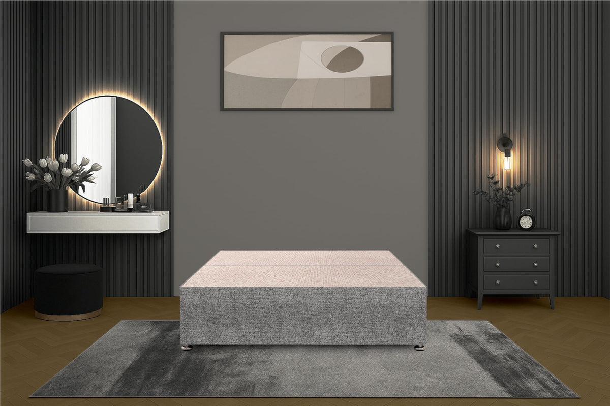 Bed Centre Flexby Divan Bed Base Only with 2 Drawers (Same Side), No Headboard - Available in 3FT, 4FT, 5FT & 6FT (3FT Single, Tweed Grey Fabric)