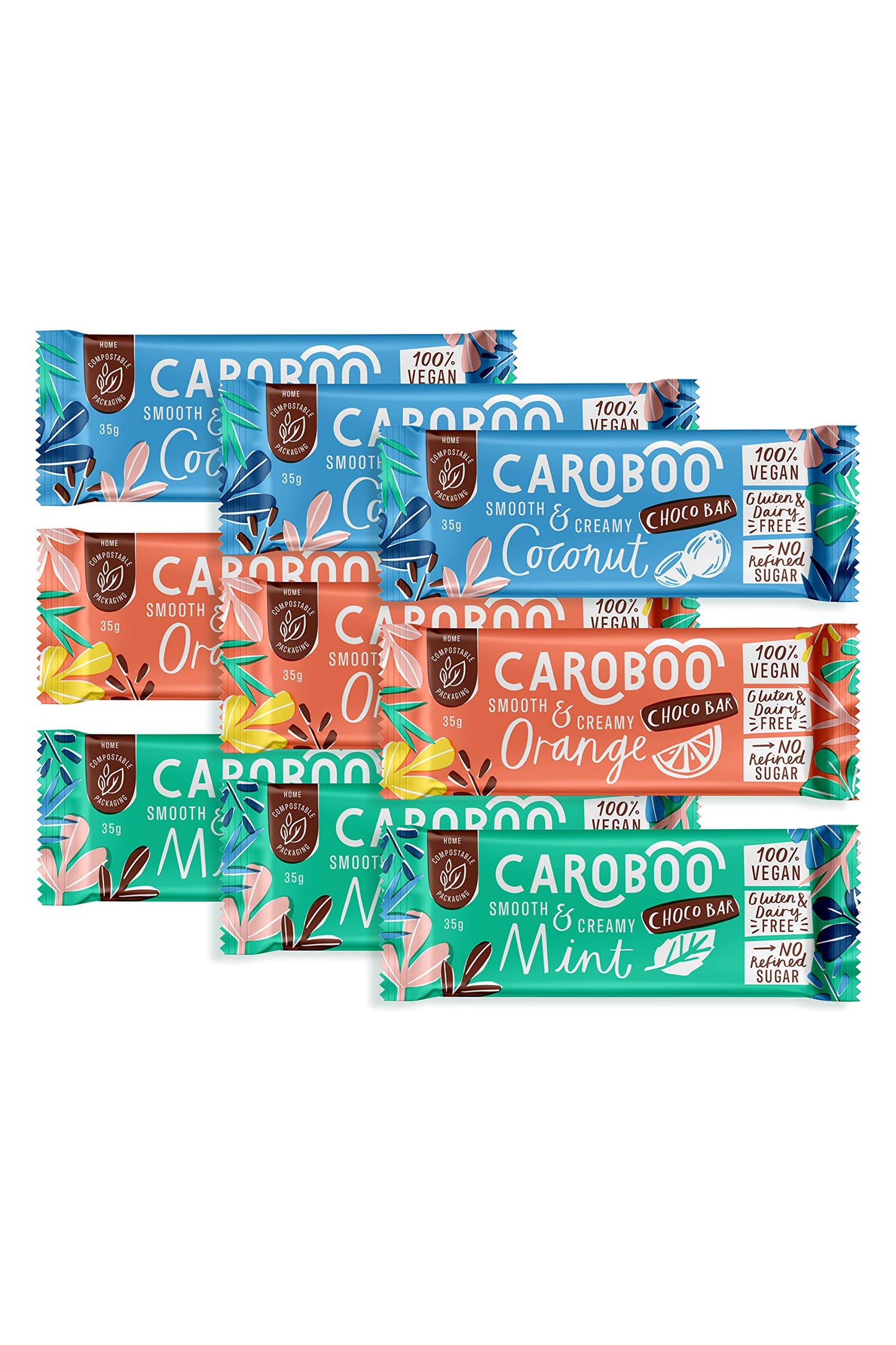 Caroboo Mixed Pack Carob Bars ? 9x Vegan Chocolate Bars Selection Pack, Made with Carob, Dairy Free, Gluten Free, Vegan Choc, Assortment of Orange,