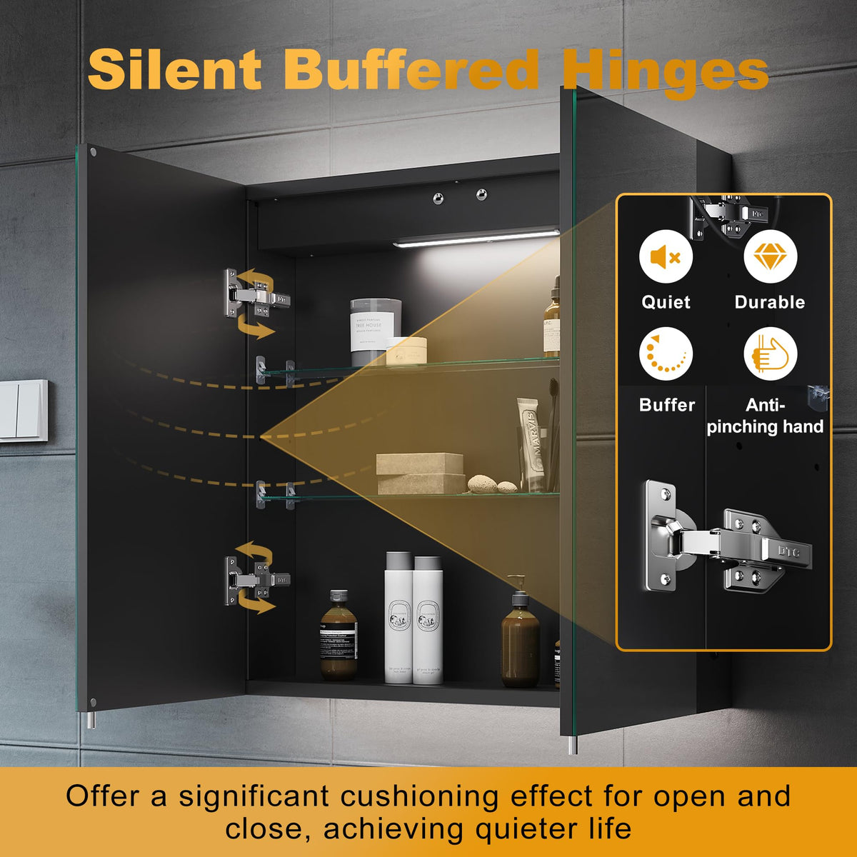 ELEGANT Bathroom Cabinet with Shaver Socket Bathroom Wall Cabinets with Lights Soft Close Illuminated Mirror Cabinet 630 x 650mm