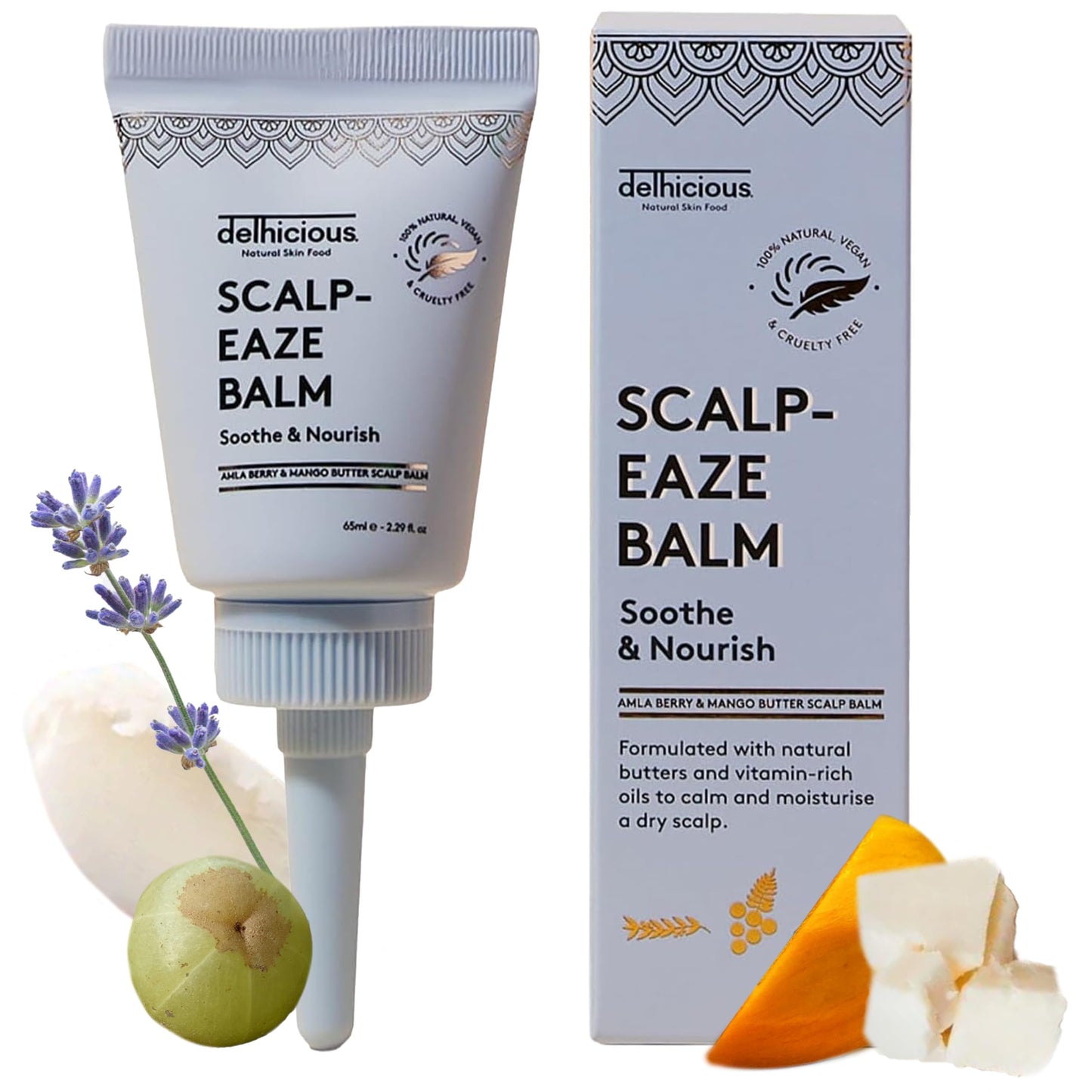 Delhicious Dry Itchy Scalp Treatment Moisturiser Balm - Amla Hair Oil, Shea Butter & Mango Butter - Scalp-Eaze - Psoriasis Scalp Treatment, Dry Scalp