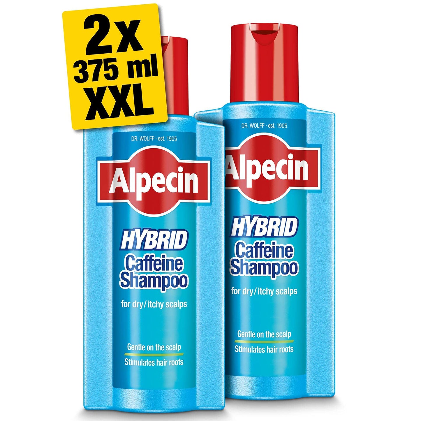 Alpecin Hybrid Shampoo 2x 375ml | Natural Hair Growth Shampoo for Sensitive and Dry Scalps | Energizer for Strong Hair | Hair Care for Men Made in