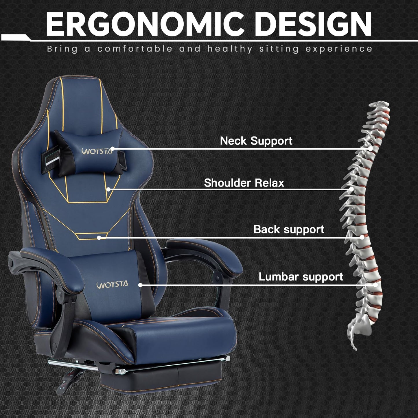 WOTSTA Gaming Chair, Ergonomic Gaming Chair, Computer Chair with Headrest and Lumbar, Racing Computer Chairs, Height Adjustable Rotating PC Chairs