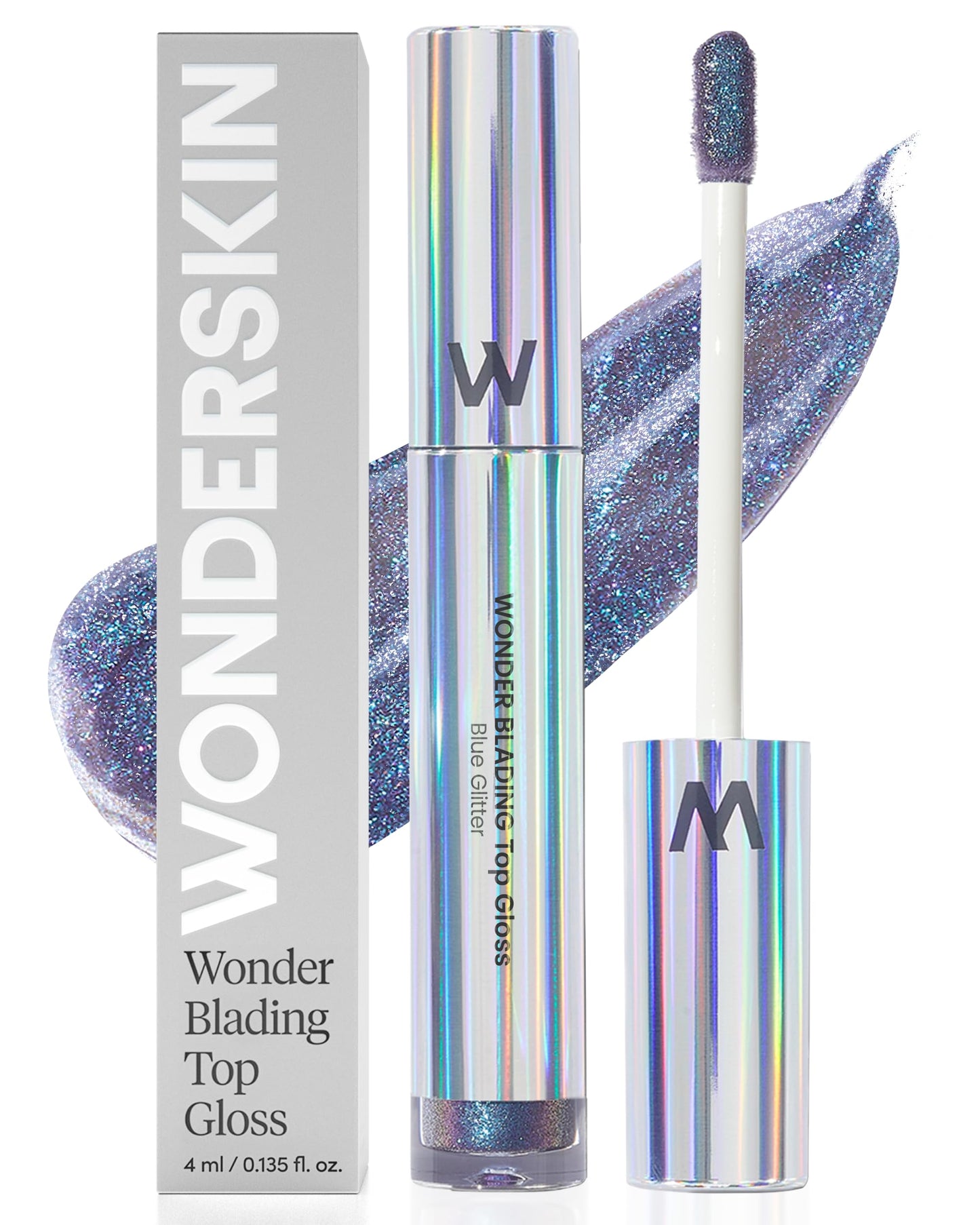 Wonderskin Lip Gloss Blading Top Gloss, Hydrating and High Shine Finish Lip Makeup Blue Glitter