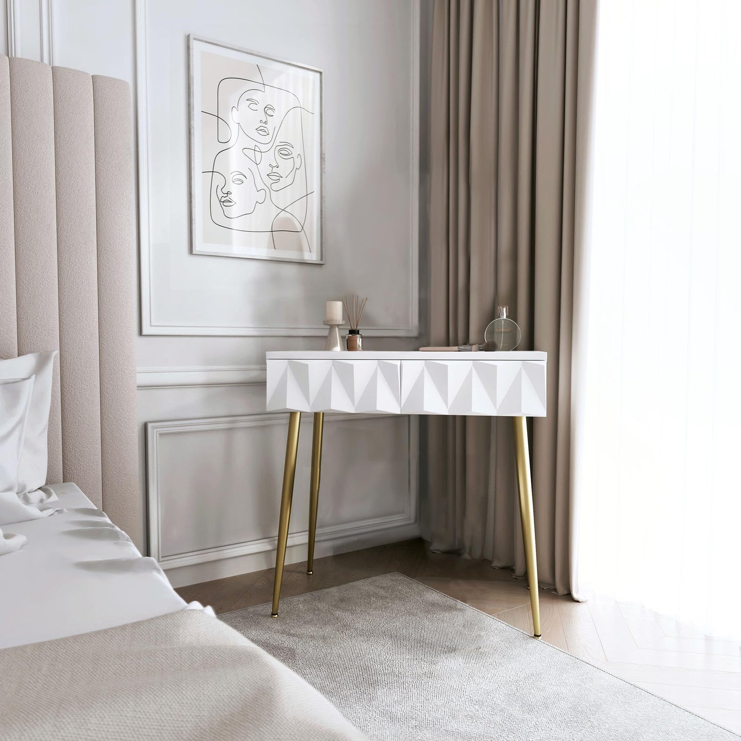 FABS Montana Table Dressing Table - Makeup & Vanity Desk, 2 Drawers - contemporary & Compact Dresser for Bedroom - White