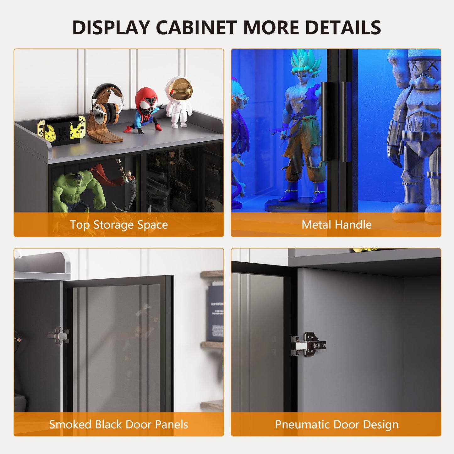 FREDEES LED Display Cabinet with 2 Doors and Adjustable Shelf, 165CM, Grey