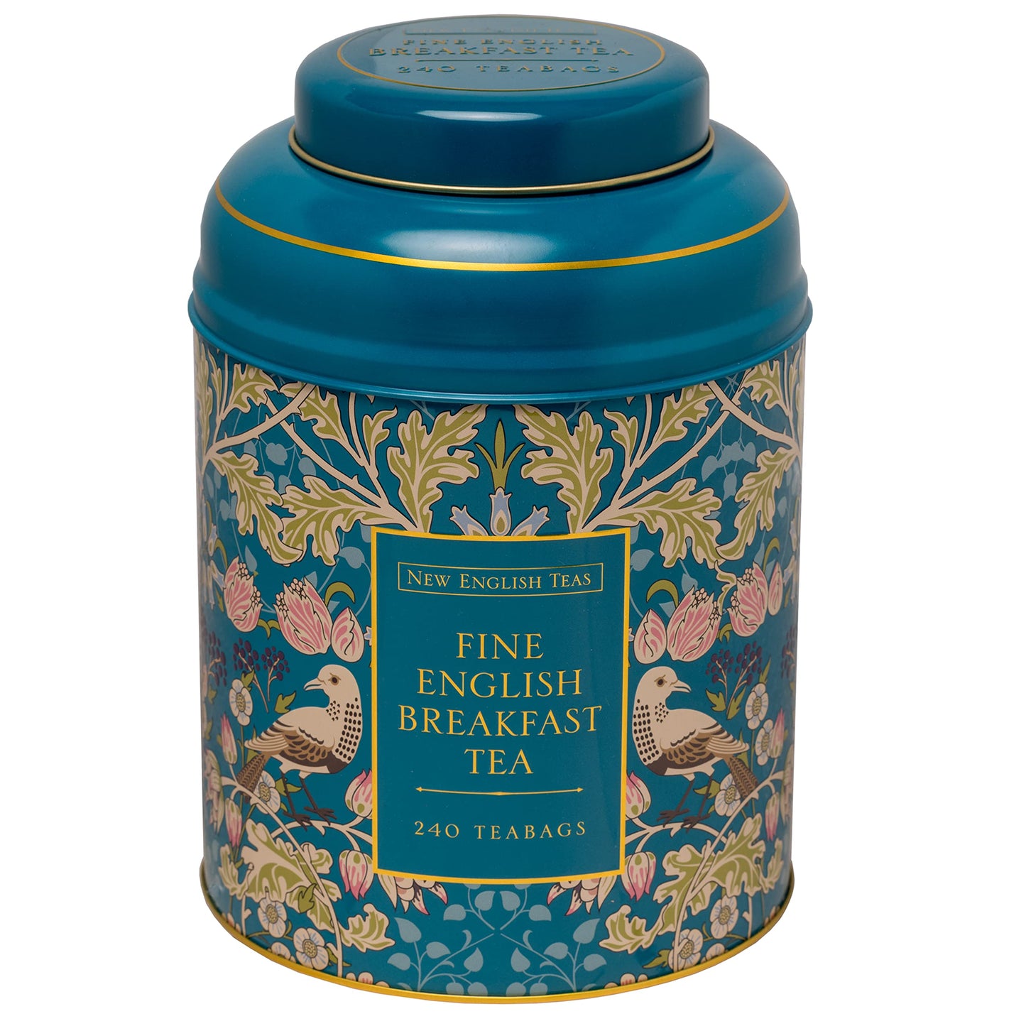 New English Teas Song Thrush & Berries Tea Caddy with 240 Breakfast Teabags, Teal, 240 Teabags