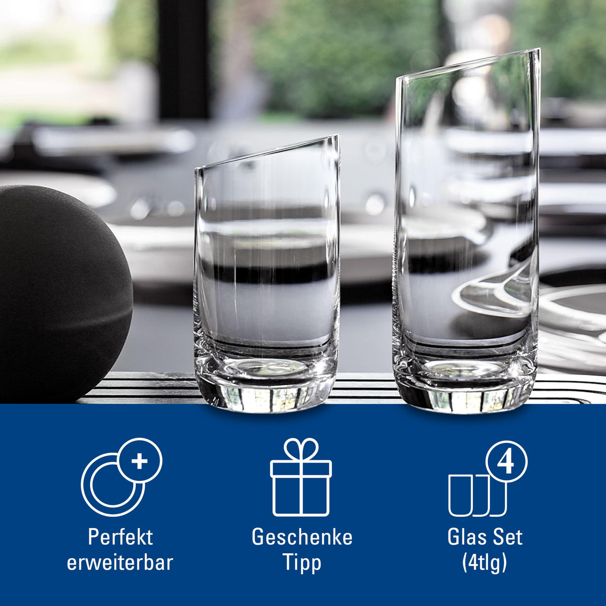 Villeroy & Boch - NewMoon Tumbler Set, 4 Pieces, Elegant, Modern Sloping Glass for Day-to-Day use, Crystal Glass, Transparent, Dishwasher Safe