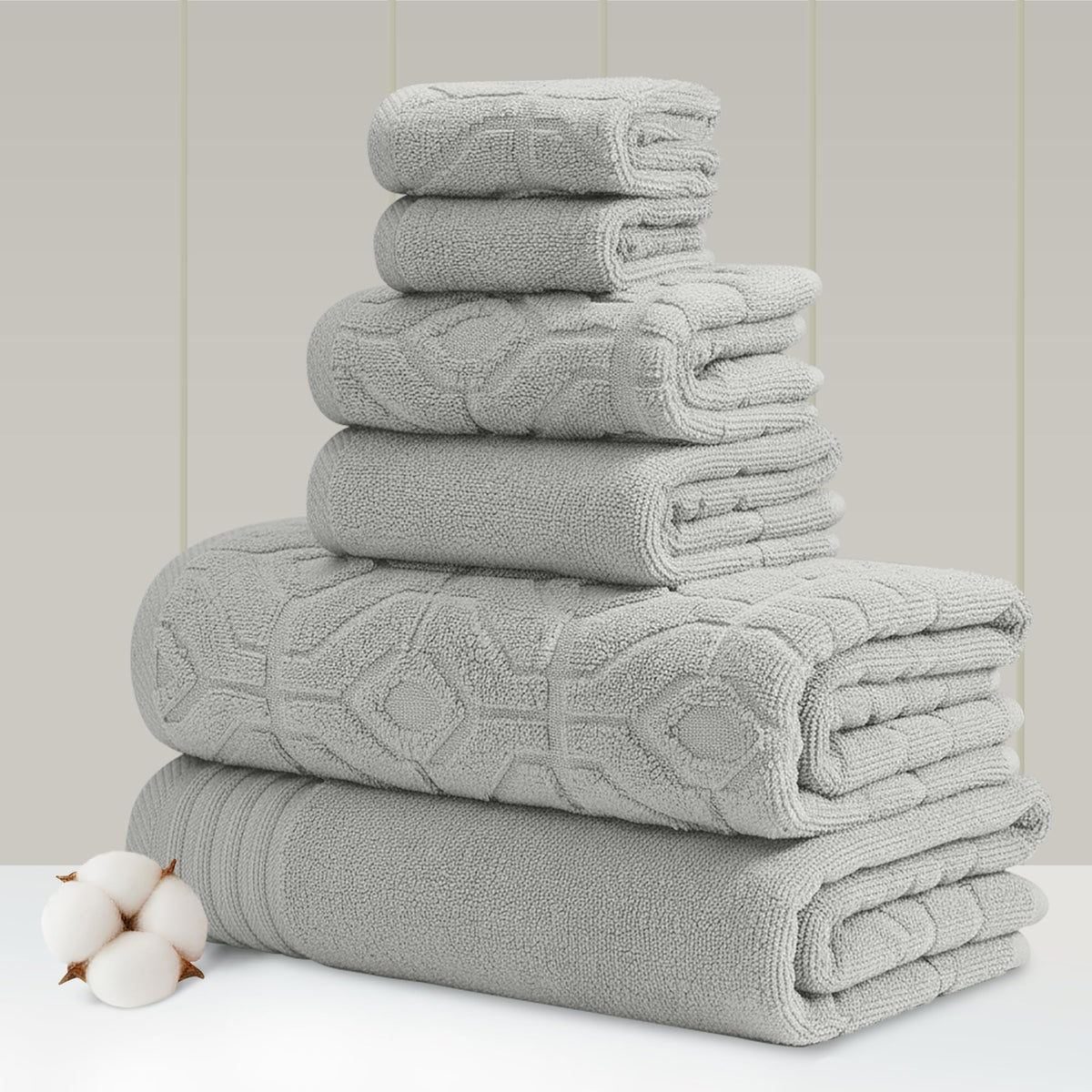 Amrapur Overseas 6-Piece Yarn Dyed Diamond Gate Jacquard Towel Set Silver