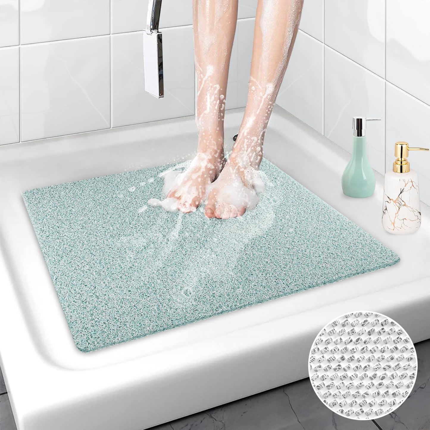 MORROWCAMP Square Shower Mat, Anti Mould Bath Mat 53 x cm, Loofah Mats for Inside Shower, Washable with Drain, Quick Dry Bathroom Floor, Bathtub