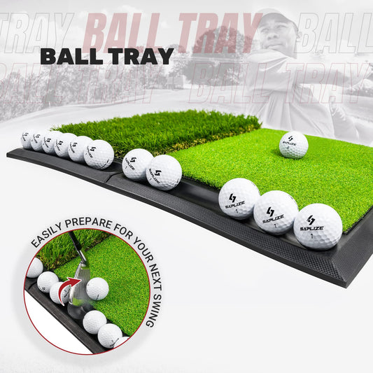 SAPLIZE 25" x 17" Golf Hitting Mat with Ball Tray, Heavy Rubber Base, Fairway & Rough Turf (Golf Tees and Rubber Tee Holder Included), Portable Golf