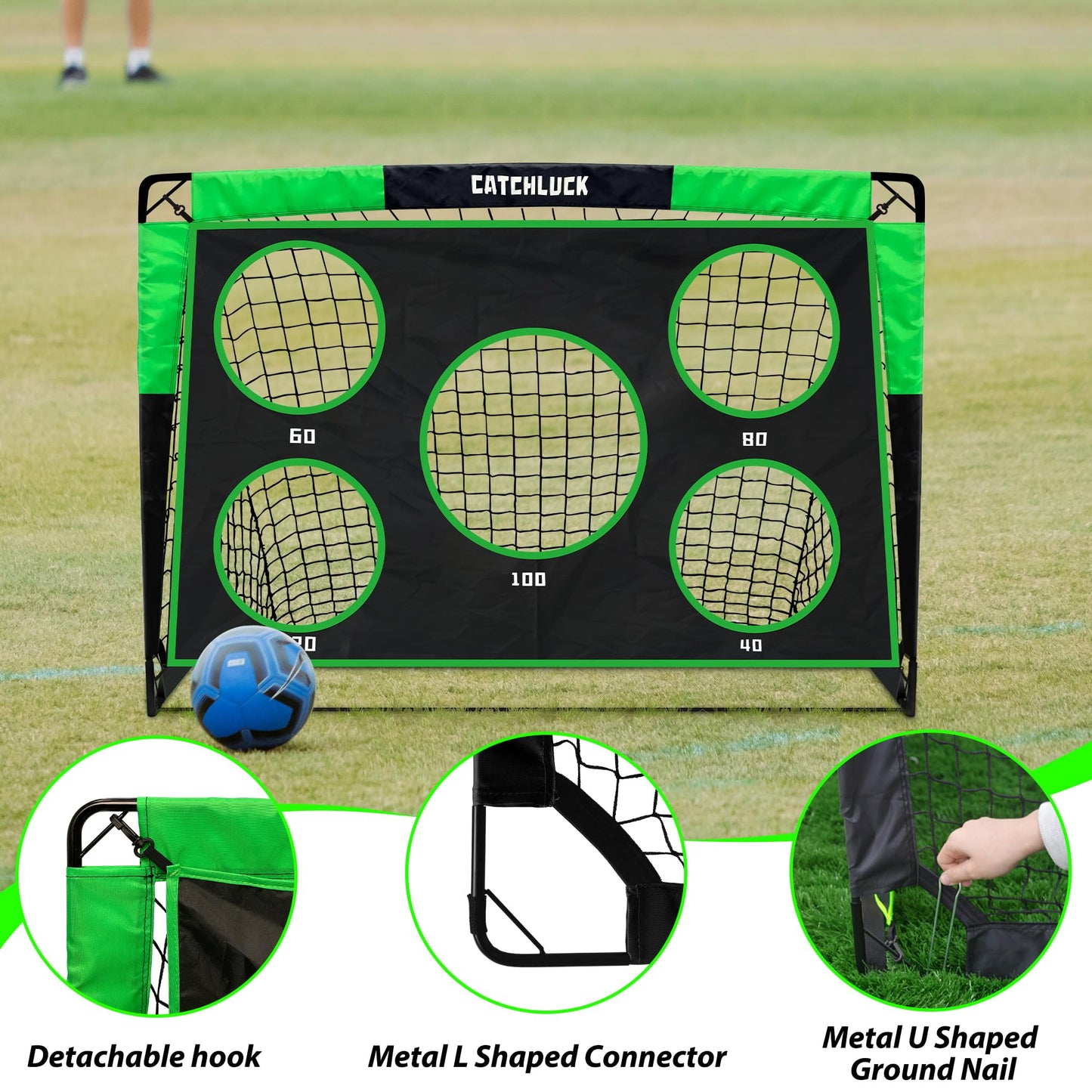 CATCHLUCK Football Goal Pop Up Football Net 2 In 1 Foldable Kids Goal for the Garden Portable Net Indoor Outdoor Training Equipment with Carry Bag,