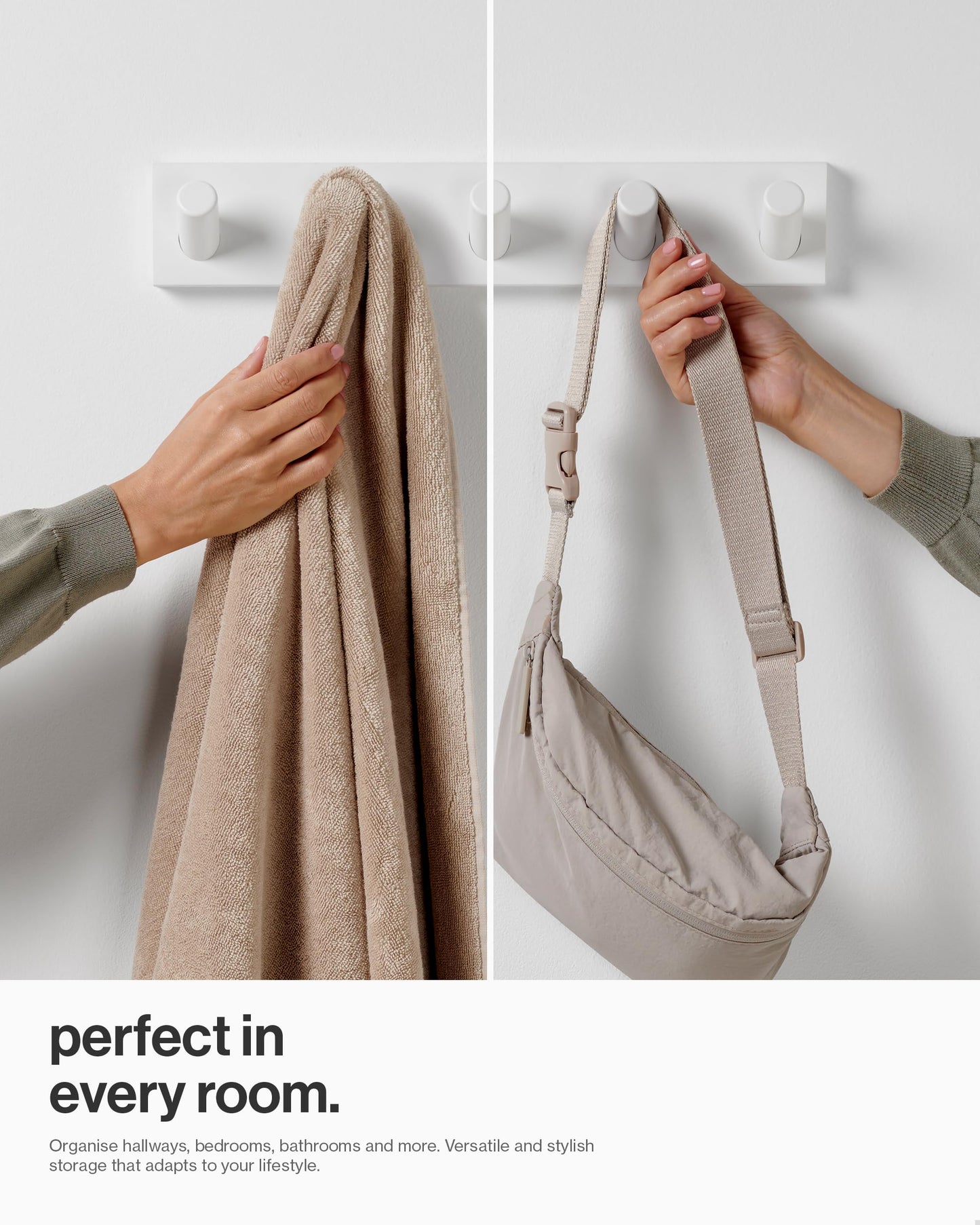 LARHN White Wall-Mounted Coat Rack - 5 Coat Hooks, 42cm