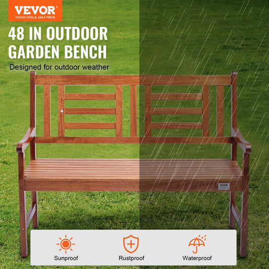 VEVOR Outdoor Bench - 48" Wood Garden Bench with Backrest & Armrests, 700 lbs Capacity, Perfect for Garden, Park, Yard & Porch