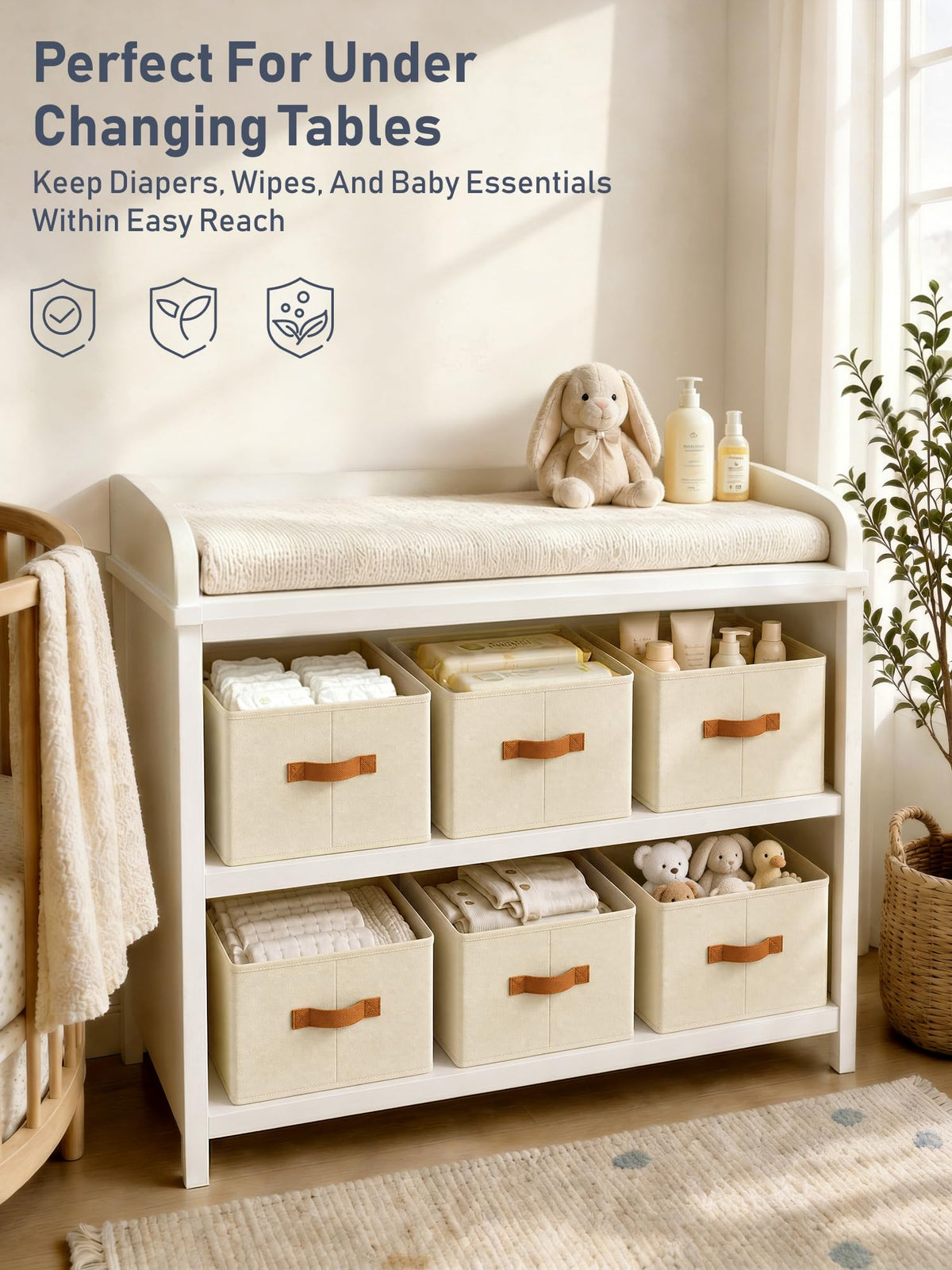 6 Pack Collapsible Fabric Storage Boxes for Wardrobe Shelves, 14"x10",Beige