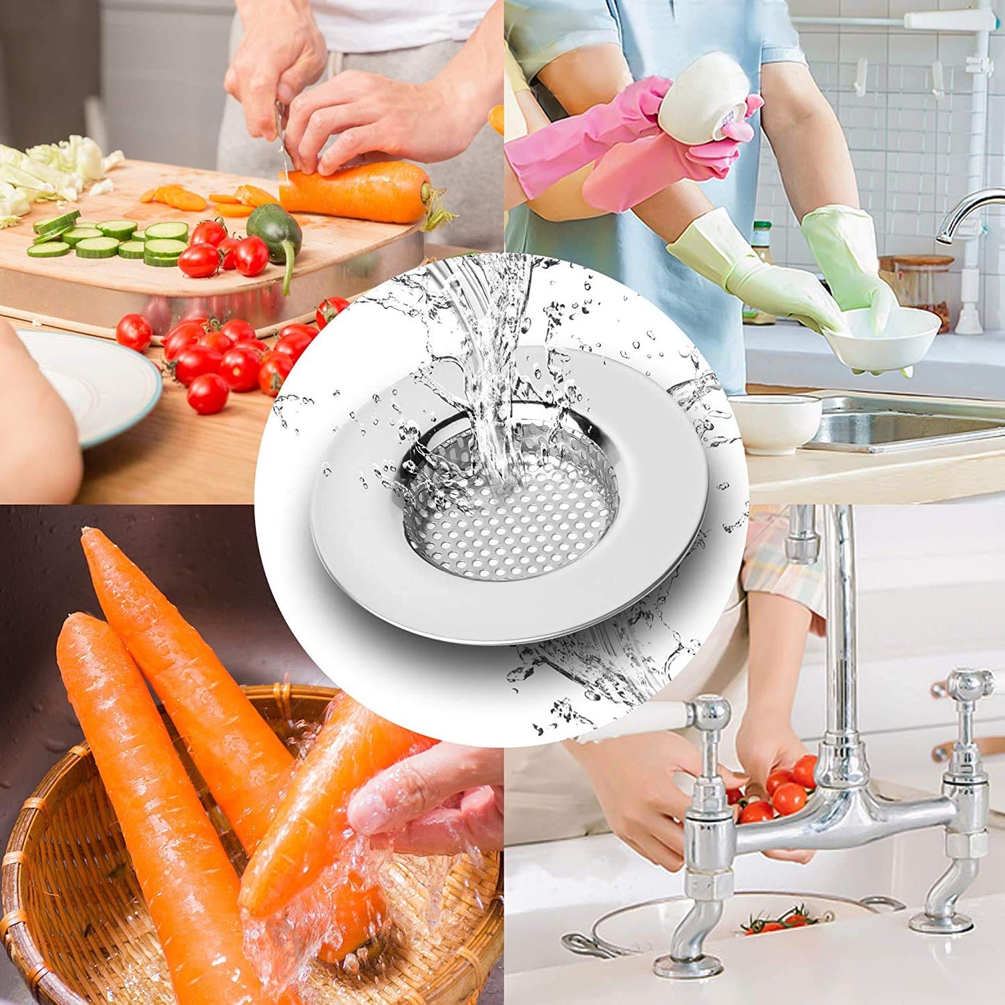 Qinglele 2pcs Kitchen Bathroom Sink Strainer, Stainless Steel Drain Filter, Thicker, Outer Diameter 3 Inch/77mm (Small Size)