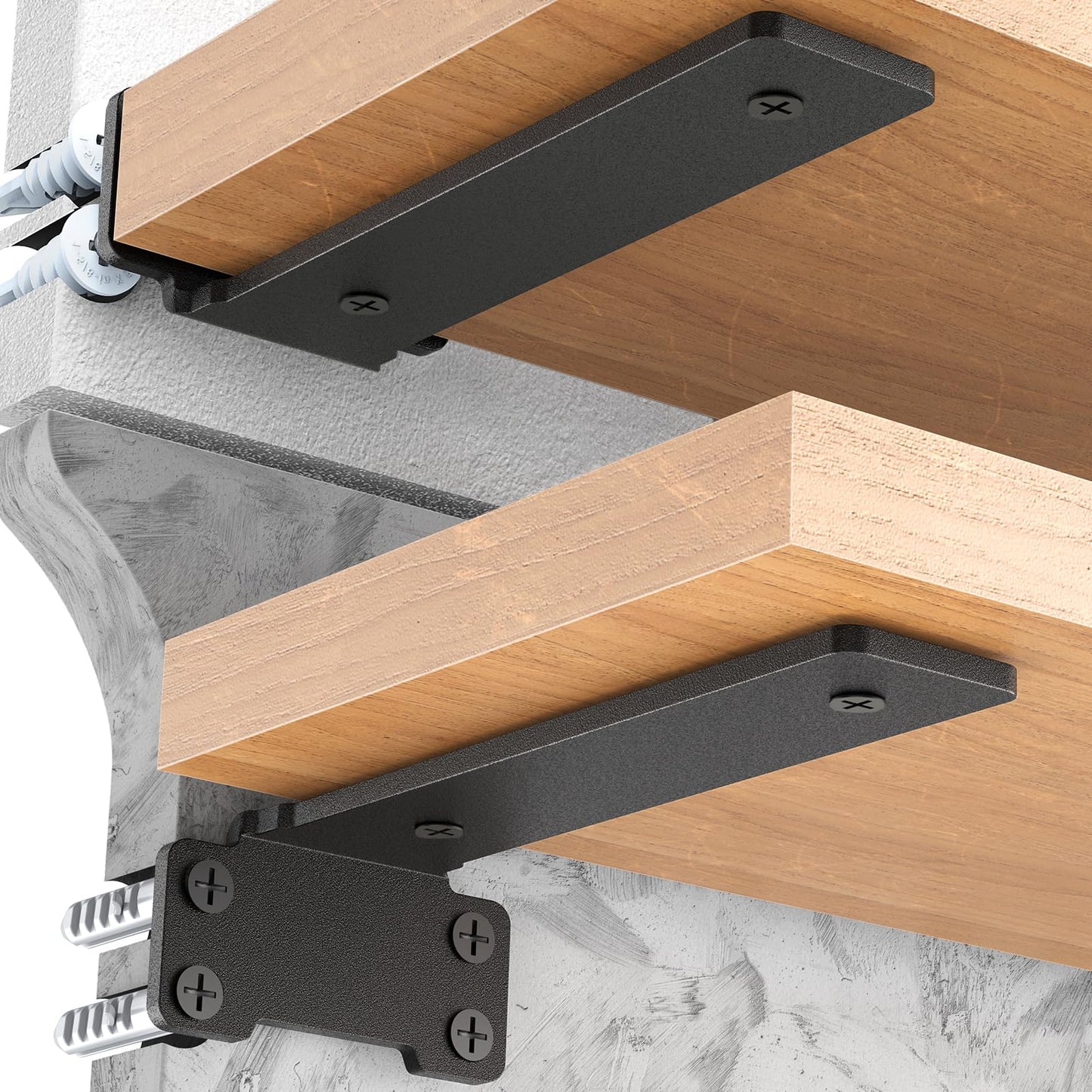 Yeabett 2 Pack Shelf Brackets 25cm, Heavy Duty Wall Brackets, 75kg Load Capacity, Black