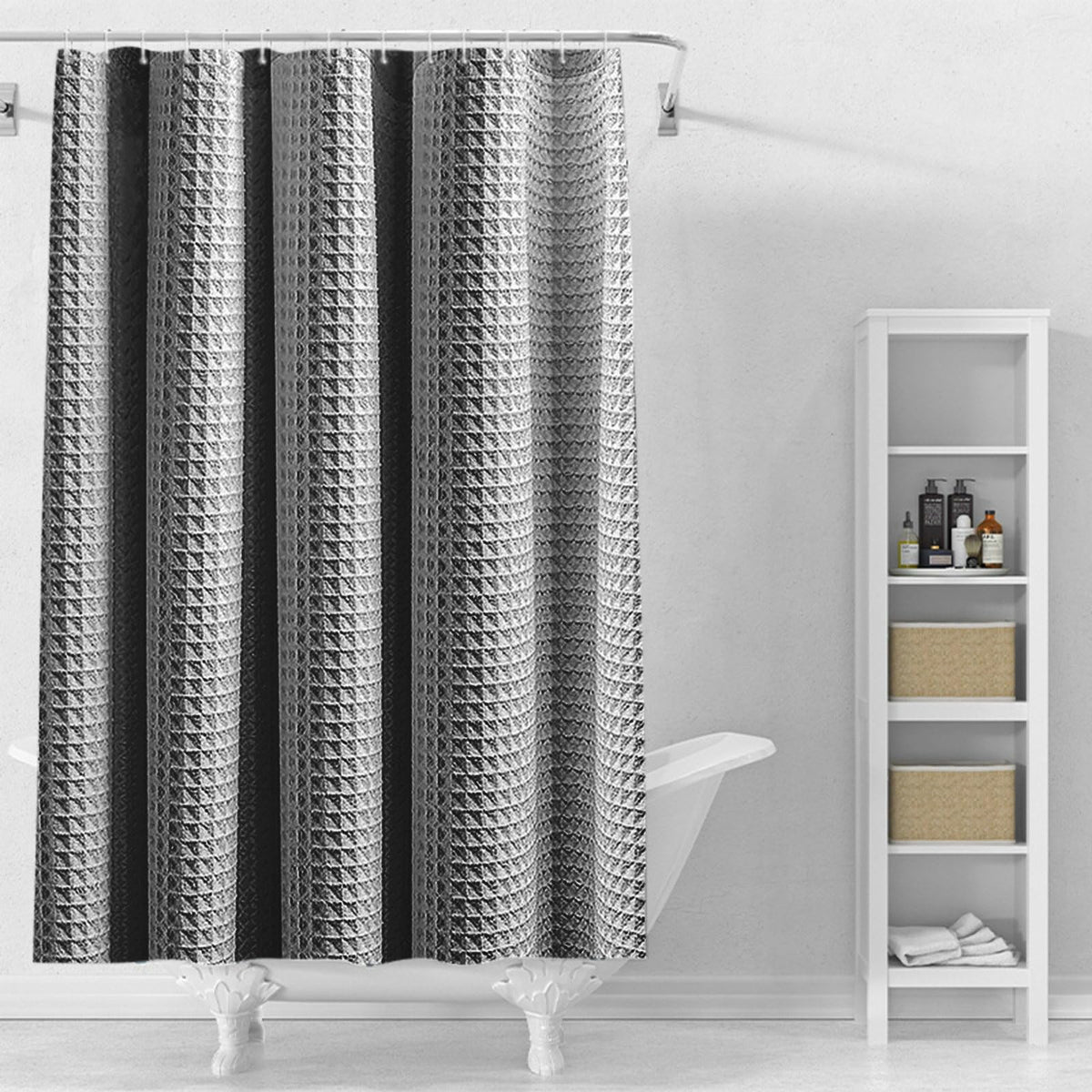 Stfery Waffle Shower Curtain, Grey Shower Curtains, Anthracite, 100 x 180 cm, Waterproof, Mildew Resistant