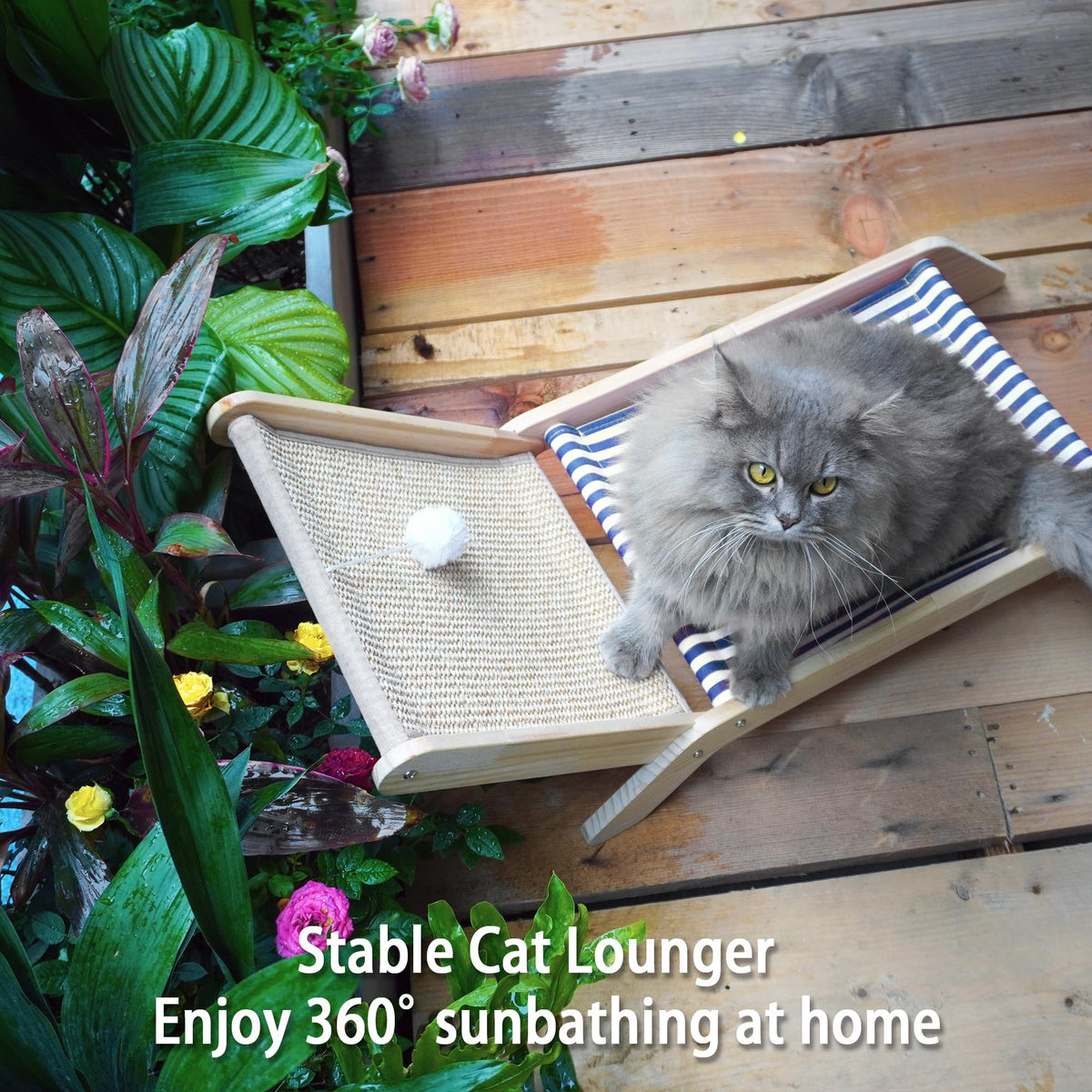 PETKARAY Cat Hammock with Coconut Palm Tree Scratching Post, Cozy Beach Chair Elevated Cat Beds, Original Cat Lounger for Indoor Cats