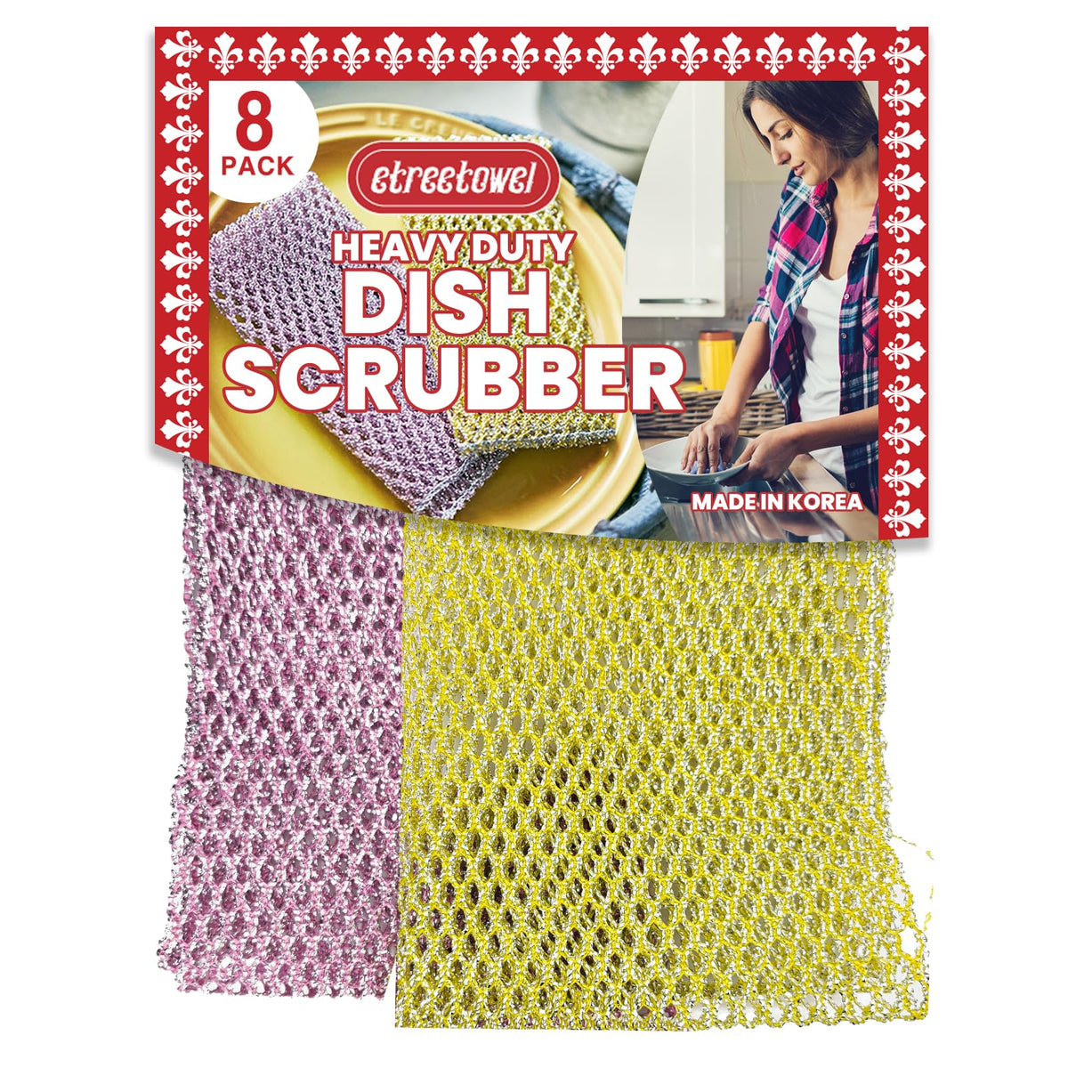 Long Duty Non Scratch Scourer Cloth Pads and Pot Scrubbers 8PCs Netted Dish Wash Scrubbers - Replace Kitchen Sponges for Dishwashing No Odor