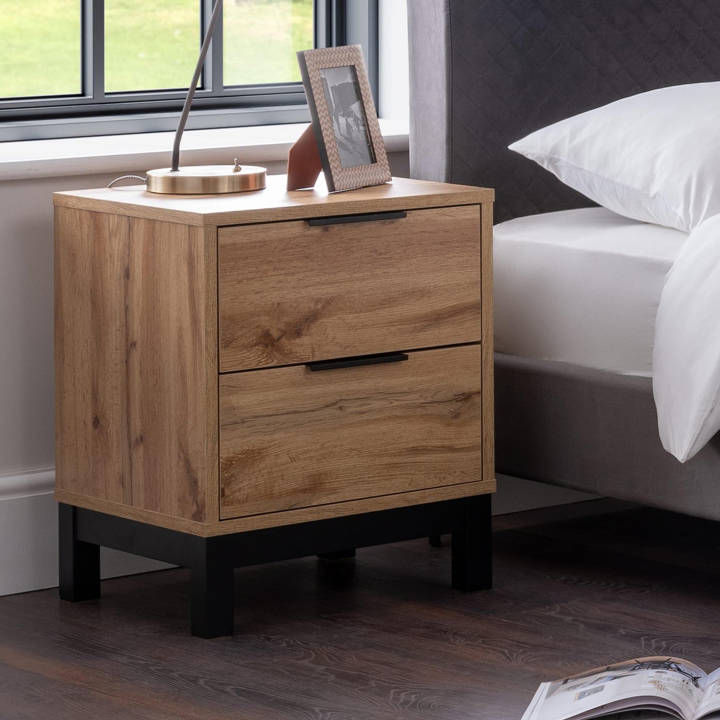 Julian Bowen Oak Wood Bali 2 Drawer Bedside Table