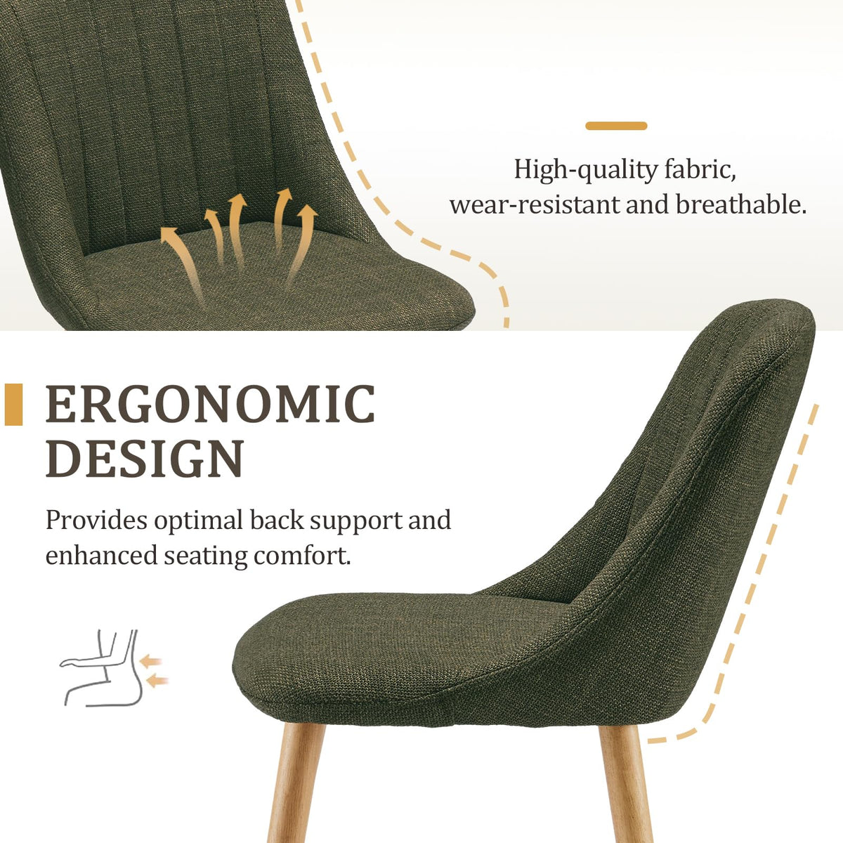 Goeurvant Dining Chairs Set of 4 Polyester Chairs for Living Room with Wood Legs Upholstered Kitchen Chair, Grass Green