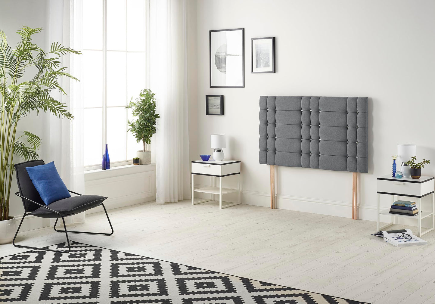 Somnior Beds Bed Centre Bliss Diamante Single 82cm Plush Charcoal Headboard With Wooden Struts