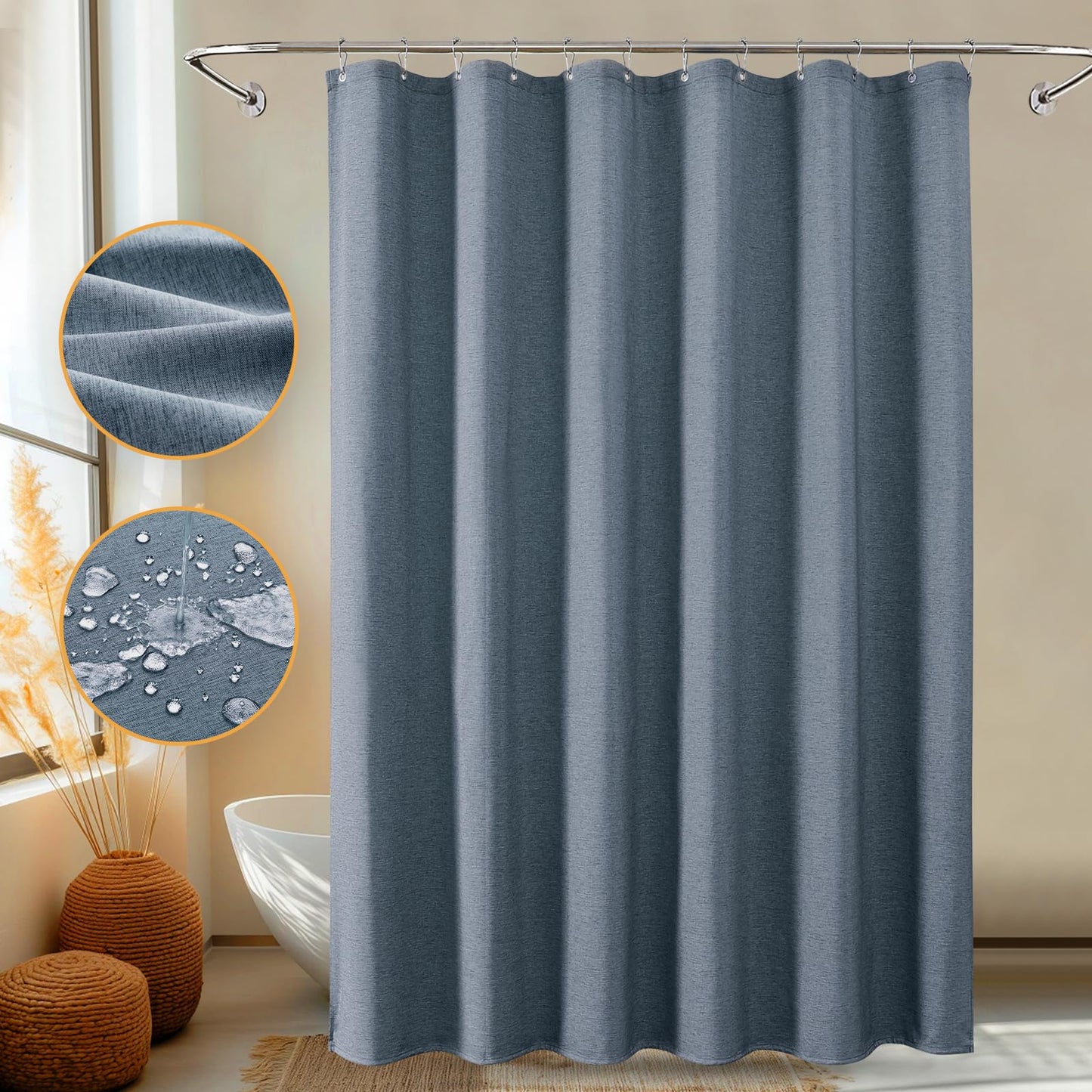 FY&XZH Bathroom Curtains, Heavy-Duty Linen-Texture Fabric Shower Curtain, Extra Soft Double-layer waterproof Shower Curtains With Smart Function