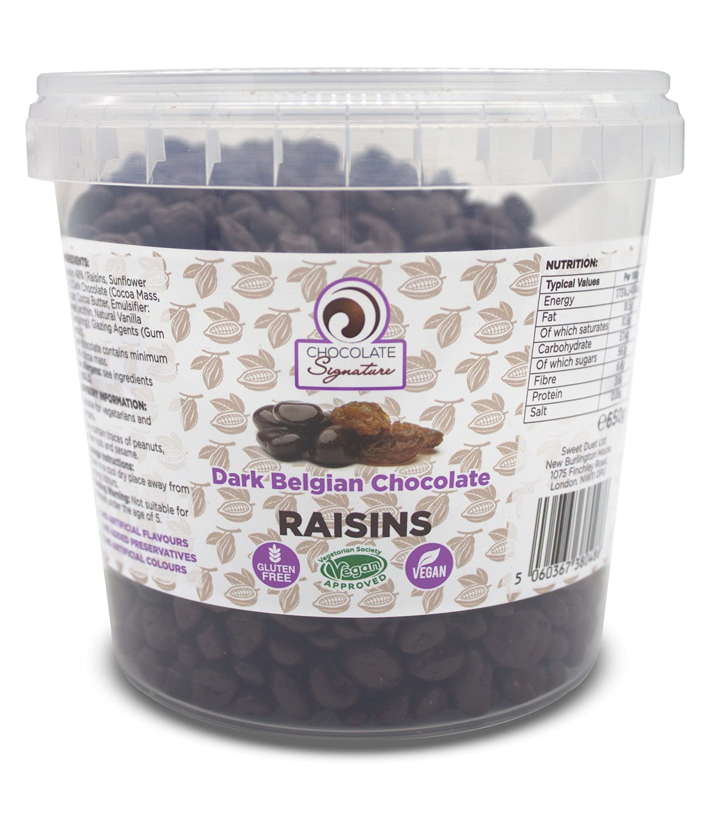 Cocoa Debut - Chocolate Covered Raisins - 650g, Dark Chocolate Gift Jar, Dairy Free, Gluten Free, Vegan, Belgian Chocolate
