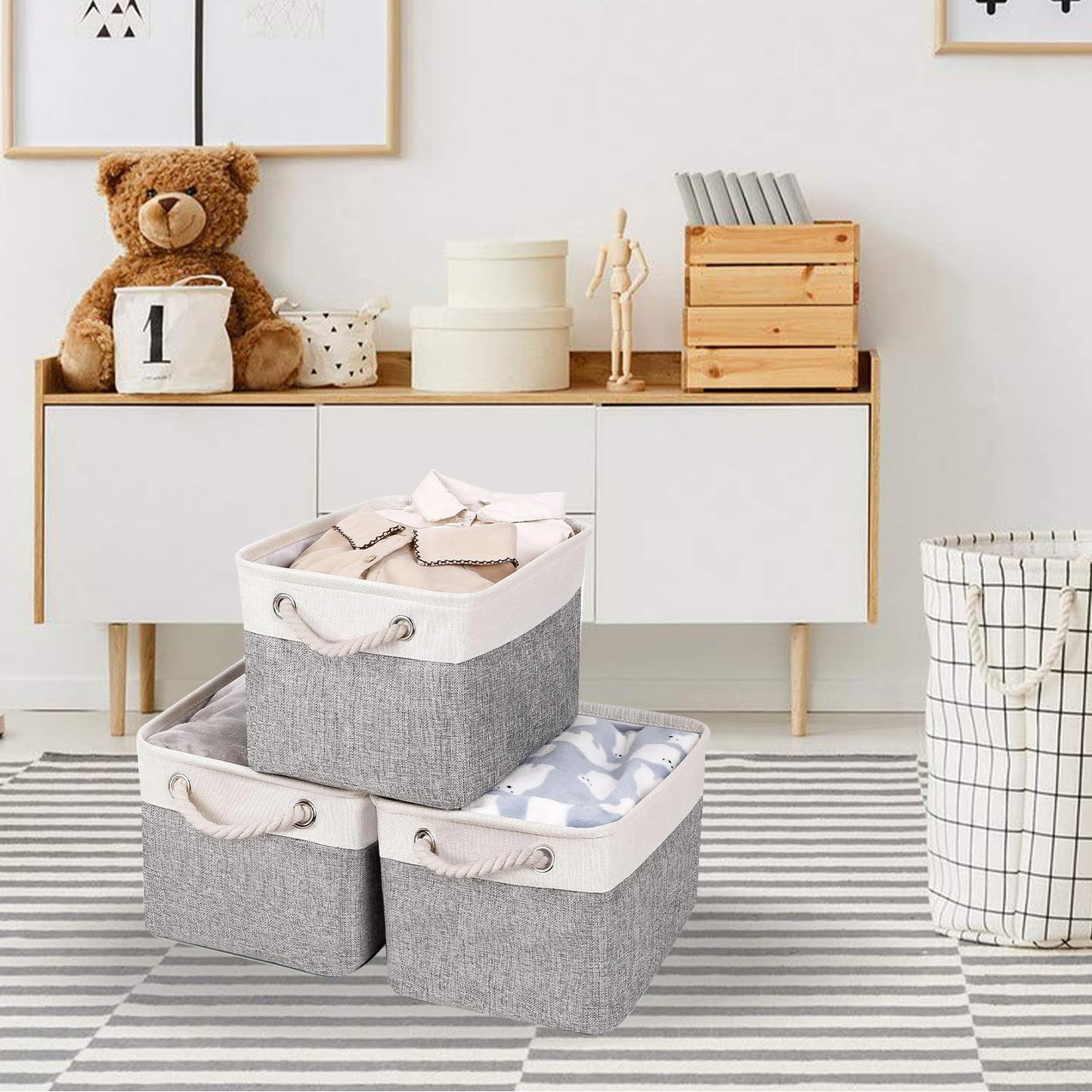 ASelected 3Pcs Large Storage Box 41X31X20Cm Storage Basket With Handle Foldable Storage Box For Home Organizer For Toys Clothes Office Products Grey