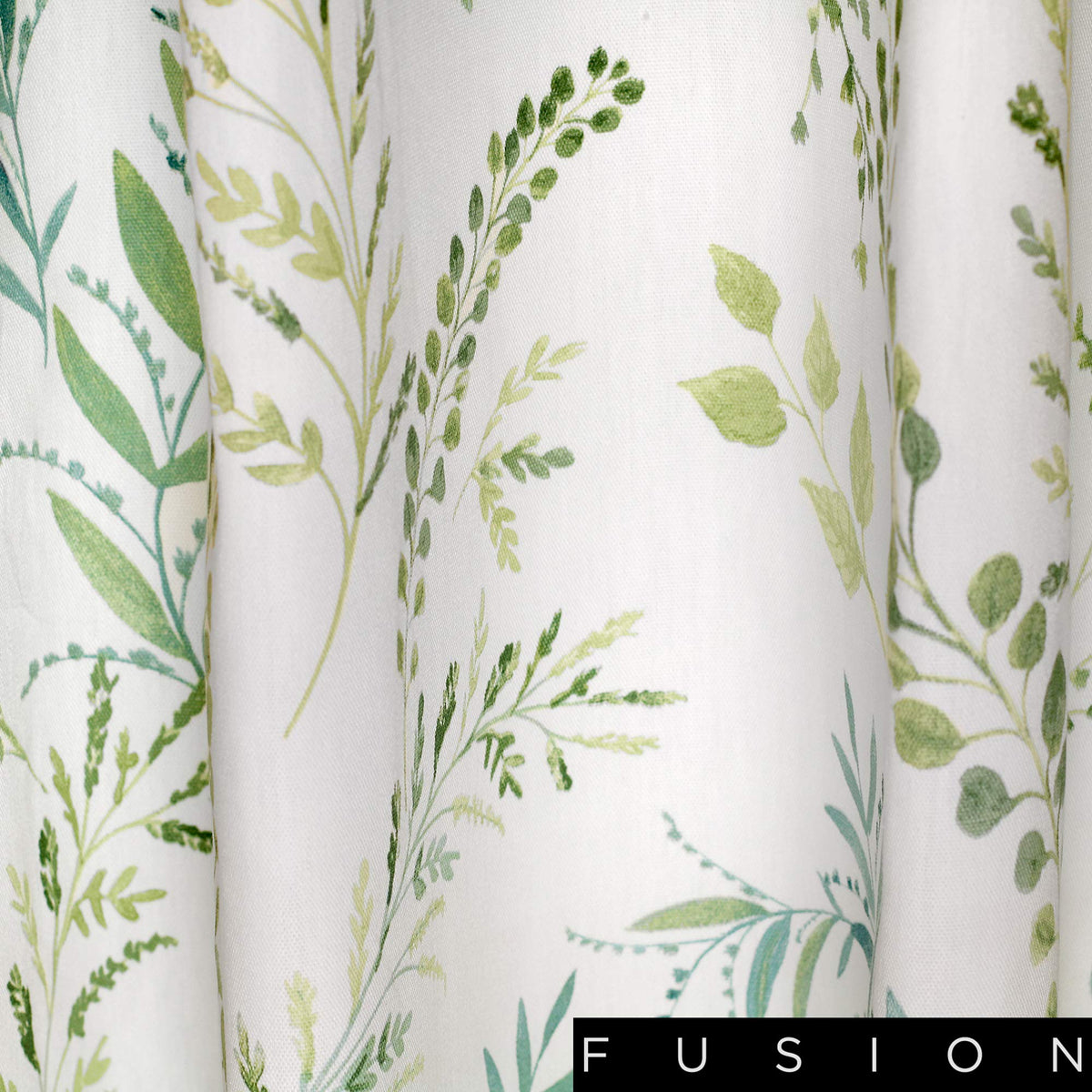 Fusion Fernworthy Leaf Print 100% Cotton Eyelet Lined Curtains, Green, 90 x 72 Inch, Polyester, W229cm (90") x D183cm (72")