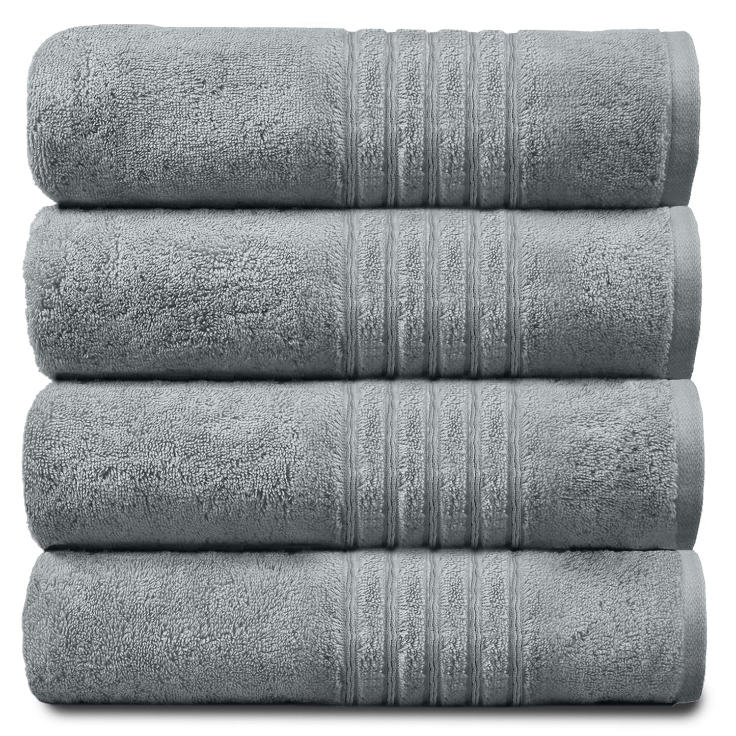 GC GAVENO CAVAILIA Luxury Pack Of 4 Bath Sheets, 100% Egyptian Cotton Towels, 450 GSM Quick Dry Towel, Silver/Grey, 80X140