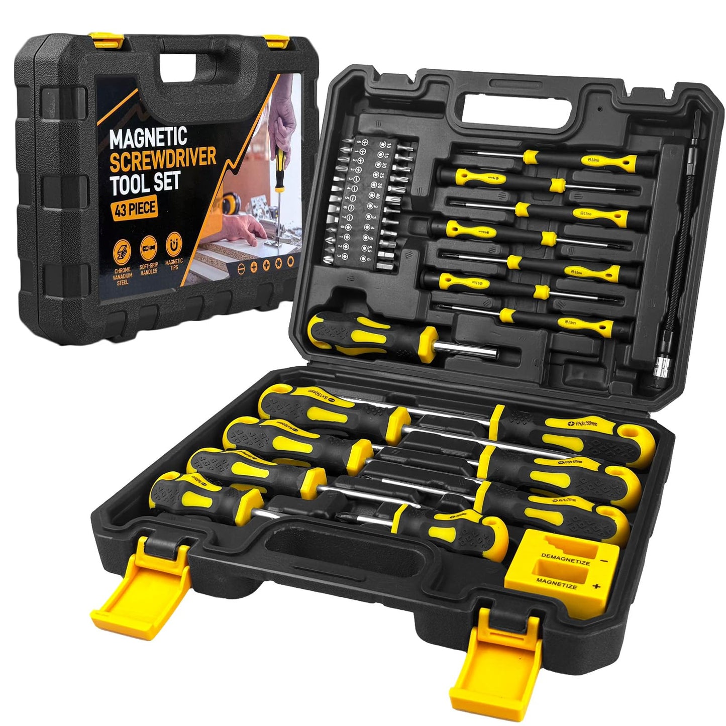 ZBXSNK 43pcs Magnetic Screwdrivers Set with Case Heavy Duty Chrome Vanadium Steel Magnetic Tips Screwdriver Hand Tools for Mechanics and Professionals