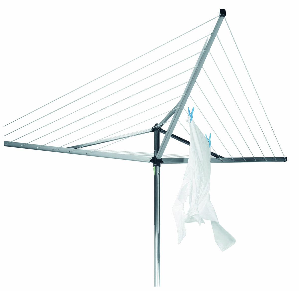 Brabantia 30m Essential Rotary Washing Line (Metallic Grey) Collapsible Umbrella System, 3 Arm Outdoor Clothes Dryer + 35mm Plastic Ground Tube