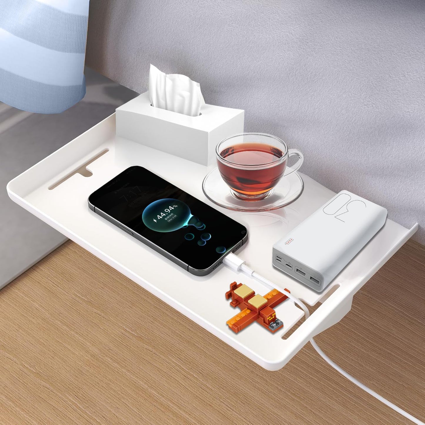 TourKing Bedside Shelf for Bed - Premium Bed Shelf With Storage, Space Saving Clip On Nightstand For College Dorm/Bunk Bed/Top Bunk, Bed Side Table