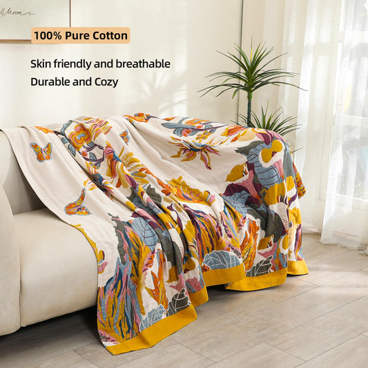 VANJOROY Double-sided Sofa Large Bed Throw Blanket, 100% Pure Cotton Soft Warm Bohemian Armchair Throw for 2 3 Seater Settees Couch and Bed,