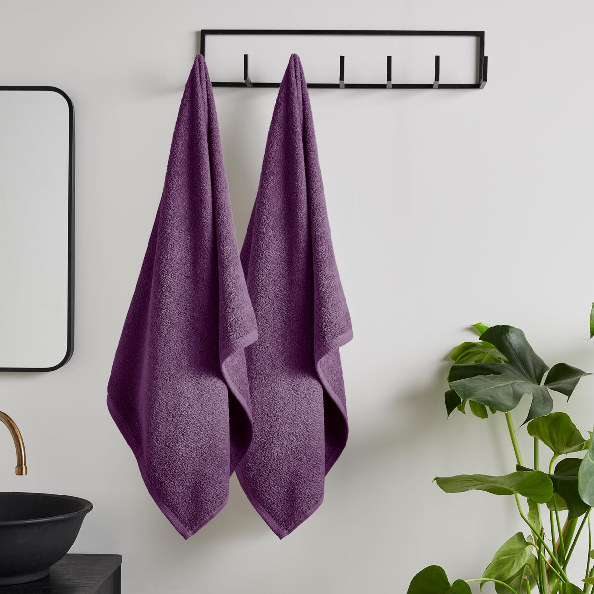 Catherine Lansfield Quick Dry Cotton 90x140 cm Bath Sheet Pair Plum