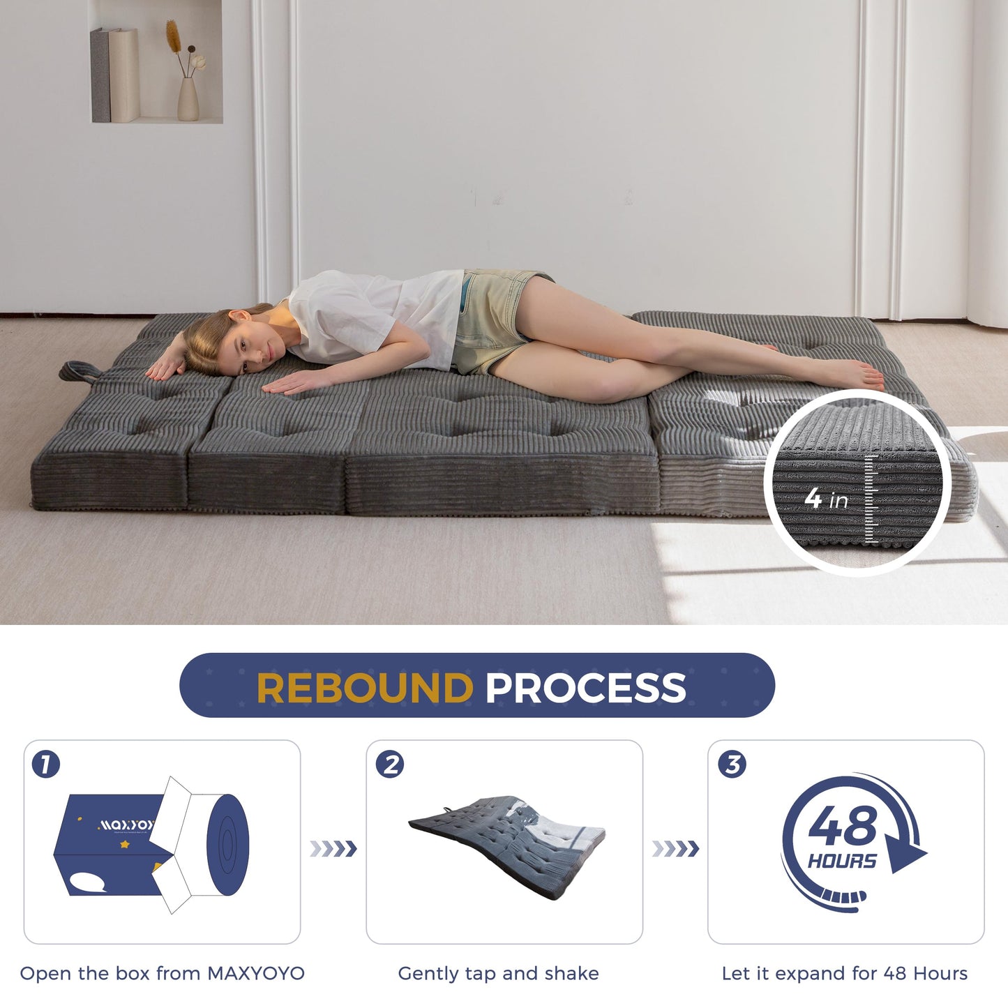 MAXYOYO Folding Mattress Double, Comfy Foldable Sofa Couch Bed, Guest Mattress with Handles Floor Futon Sofa Bed for Guest