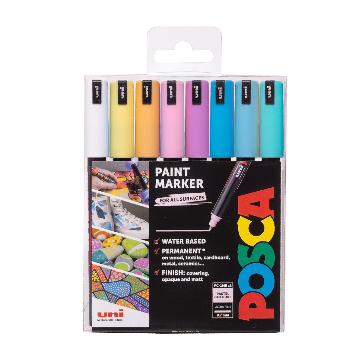 Posca - PC-1MR Art Paint Markers - 0.7mm Nib - Set of 8 - in Plastic Wallet Pastel Tones