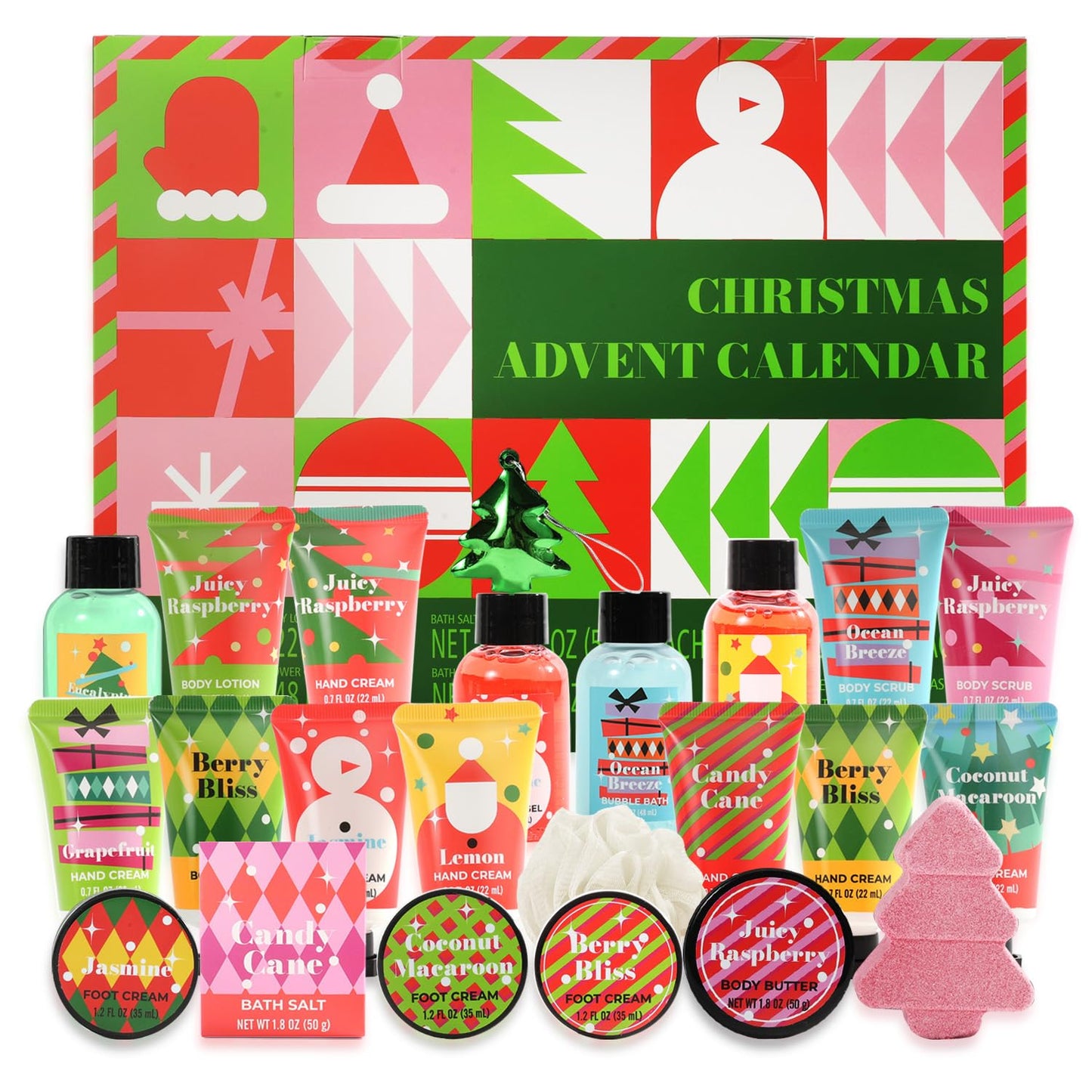 Advent Calendar 2025 Christmas Spa Gifts Set for Women, Hand Cream, Lotions, Bubble Baths, Christmas Tree Bomb Skincare Gift for Mum Ladies?Geometry?
