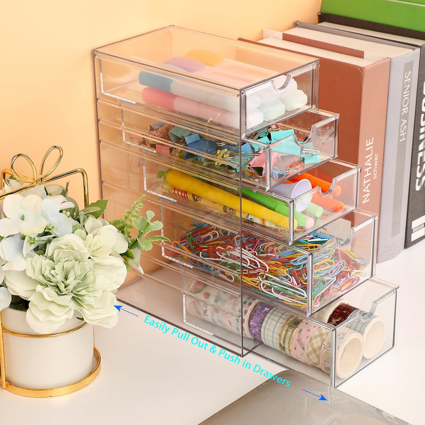SUMTree Clear Hair Accessory Organizer Box with 5 Drawers, 25×17×10cm