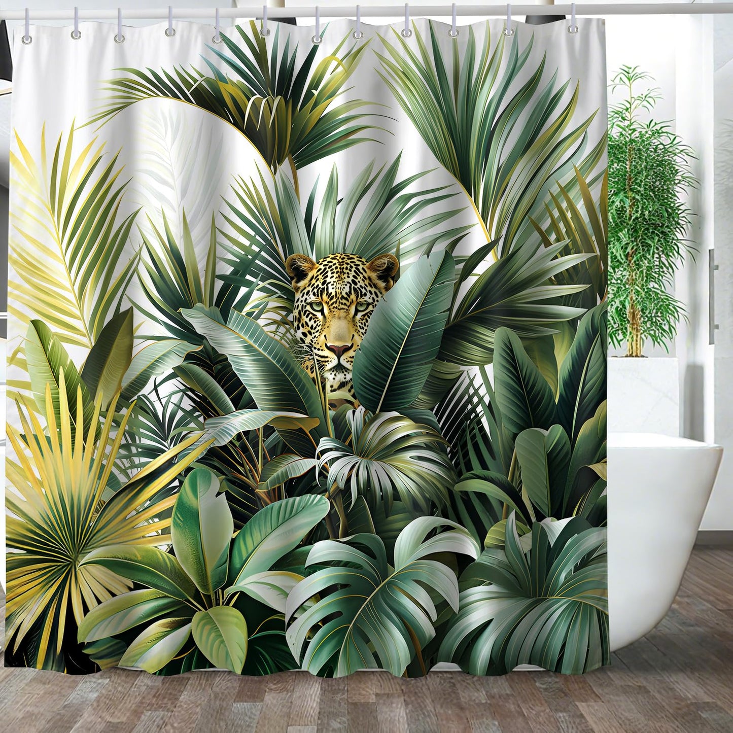 GXUNNAA Tropical Leaf Shower Curtain 3D Green Palm Leaves Nature Design Shower Curtains - Washable Polyester Fabric Bathroom Curtains for Bathroom/Wet