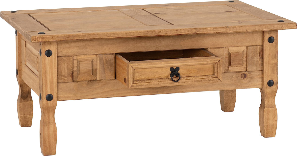 Seconique Corona 1 Drawer Coffee Table in Distressed Waxed Pine