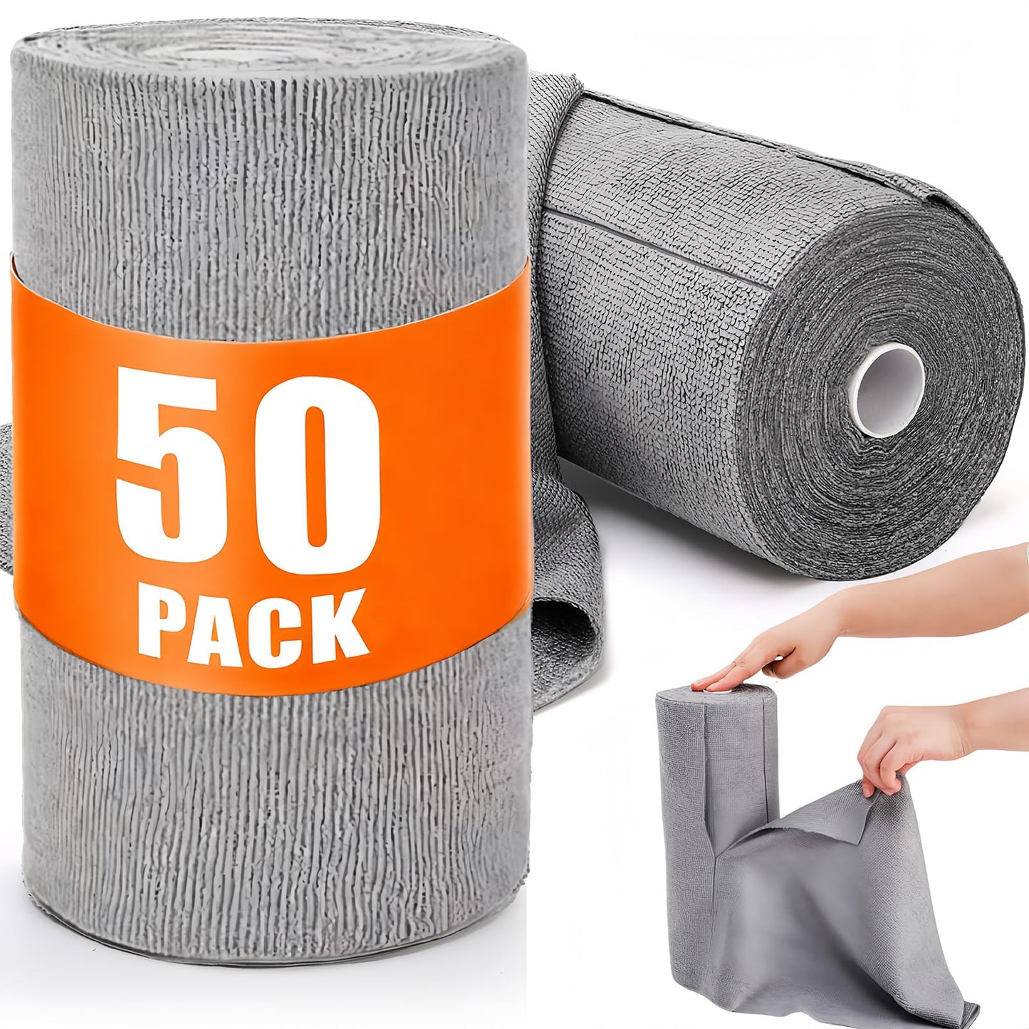 Pumtus 50 Pack Microfiber Cleaning Cloth Roll, 12 x 12 Inch Reusable Tear Away Towels, All-Purpose Absorbent Rags, Lint Free Dusting Cloth, Washable