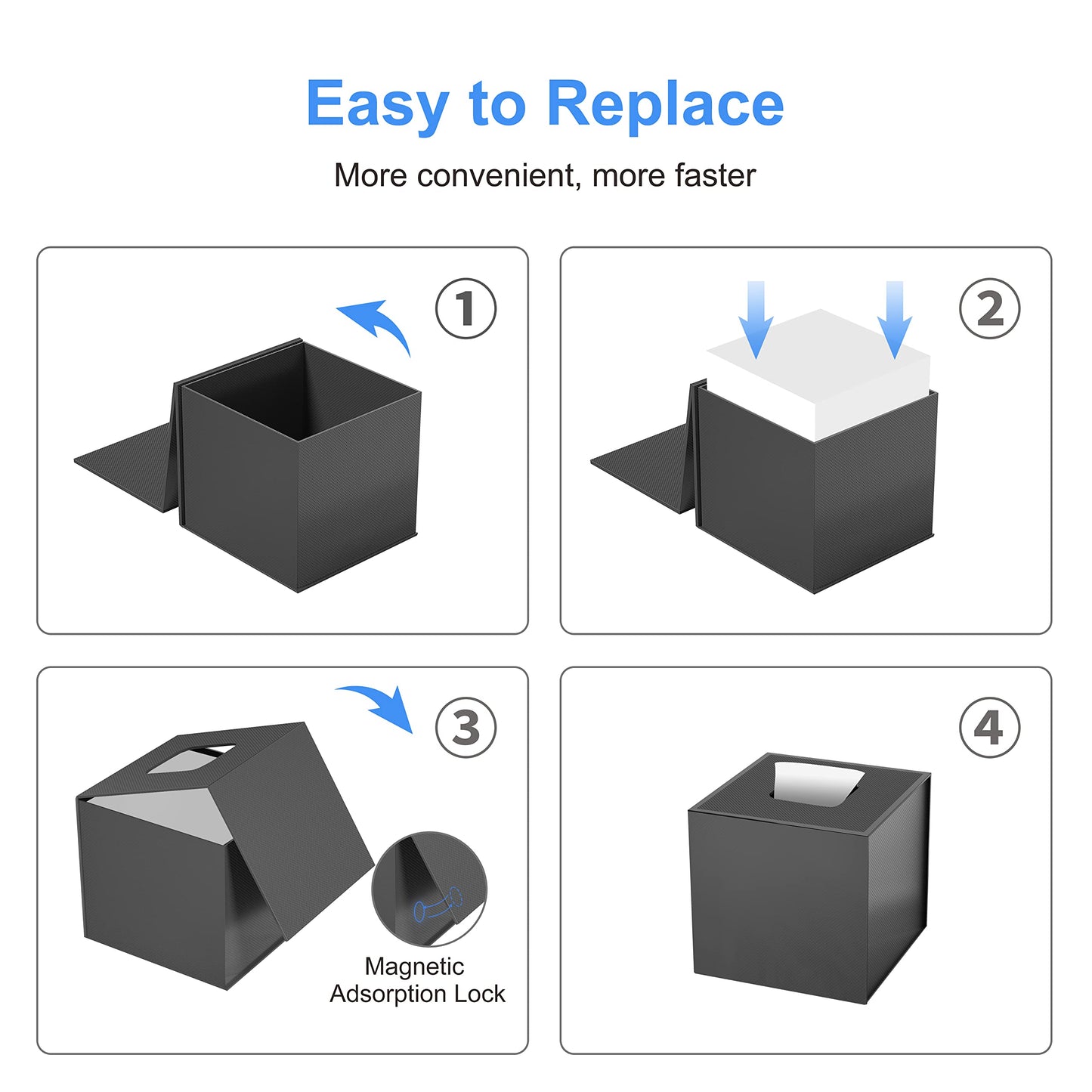 JiaWei Square Tissue Box, Made of 1600 g/m² Extra Strong Cardboard, 13 x 13 x 13.5 cm