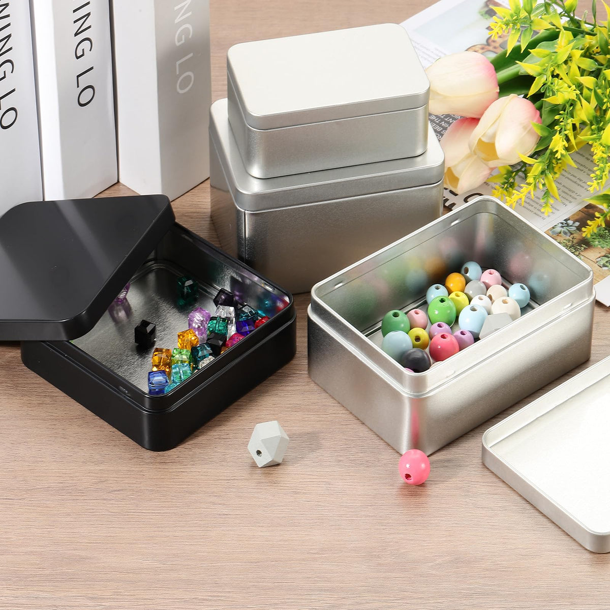 PATIKIL Rectangular Tin Box 3.9"x2.5"x1.3", Metal Storage Tin Box Portable Storage Container with Lid for Tea Candy Treats Gifts Favors Candle