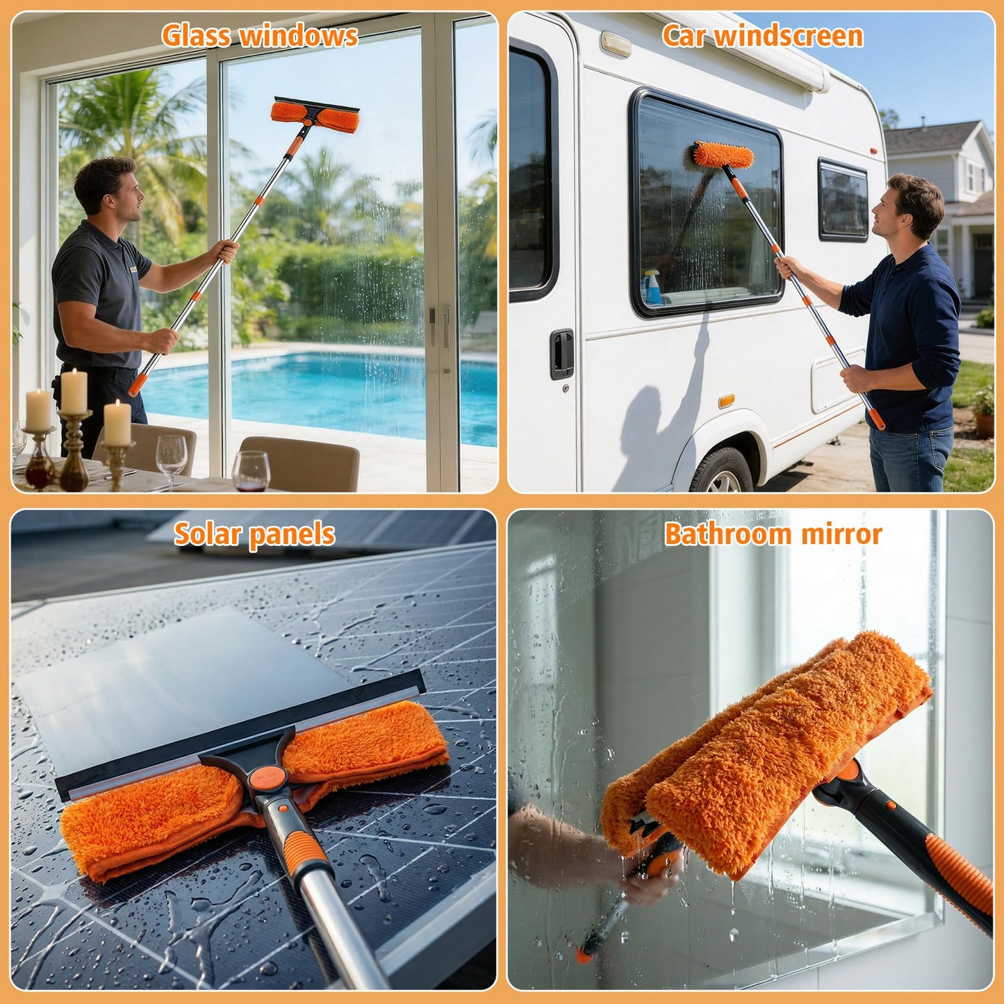 Window Cleaning Squeegee & Washer Set, 2-in-1 Window Cleaning Equipment with 4.5m(14.8Ft) Extendable Pole & 400ml Glass Cleaner,Streak-Free Cleaning